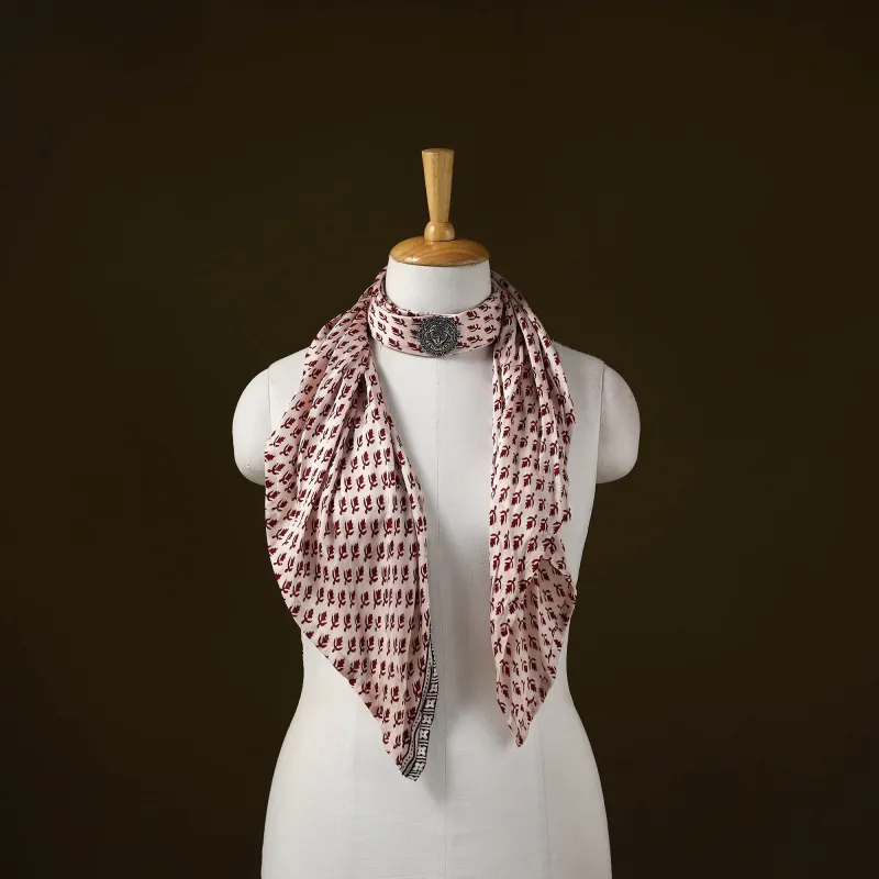 Beige - Bagh Block Print Modal Silk Brooch  Scarf 71 sold by Itokri