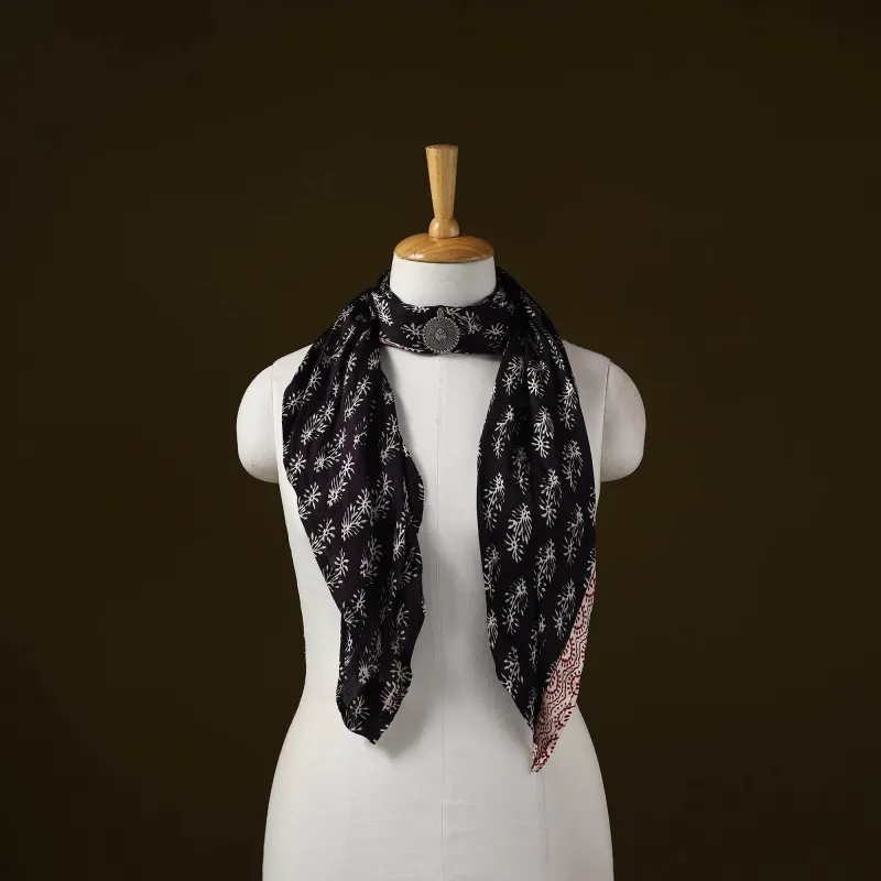 Black - Bagh Block Print Modal Silk Brooch Scarf 70 sold by Itokri