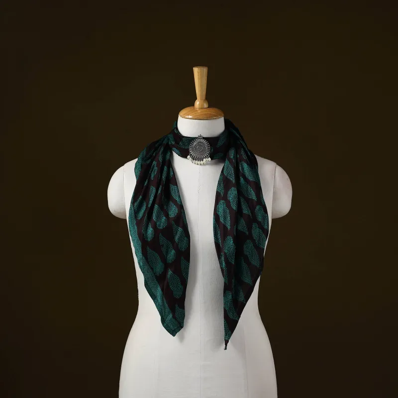 Green - Bagh Block Print Modal Silk Brooch Scarf 67 sold by Itokri