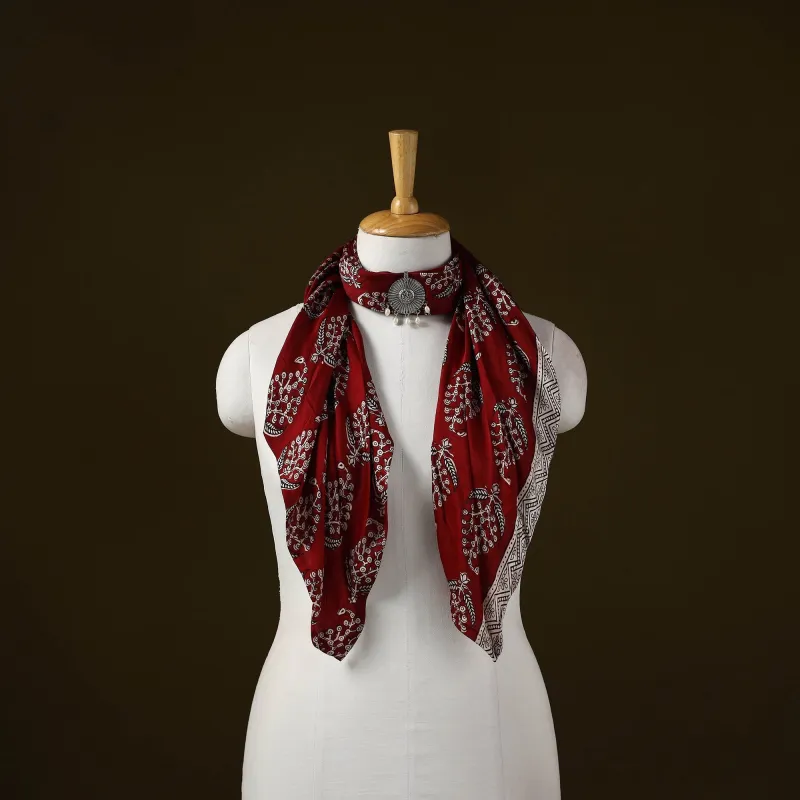 Red - Bagh Block Print Modal Silk Brooch Scarf 64 sold by Itokri