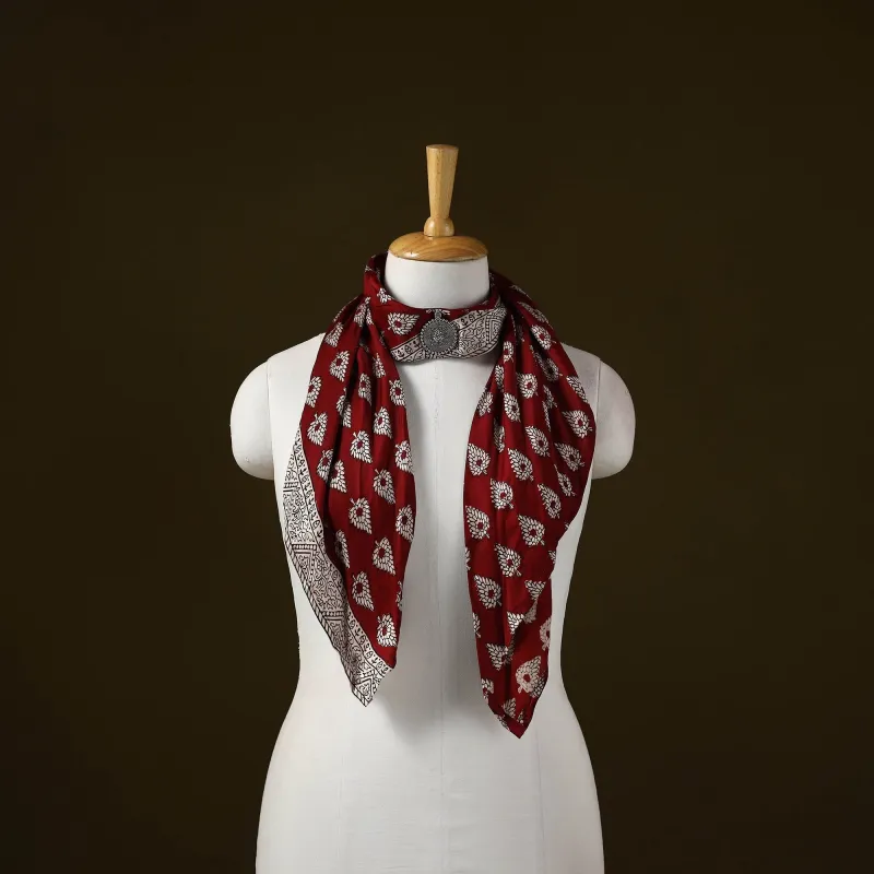 Red - Bagh Block Print Modal Silk Brooch Scarf 60 sold by Itokri