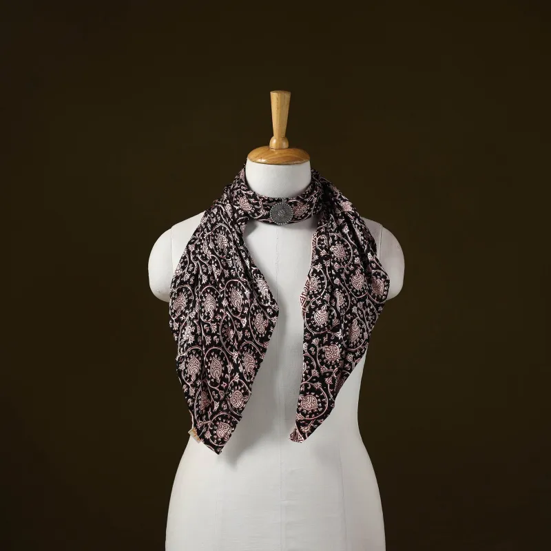 Black - Bagh Block Print Modal Silk Brooch Scarf 59 sold by Itokri
