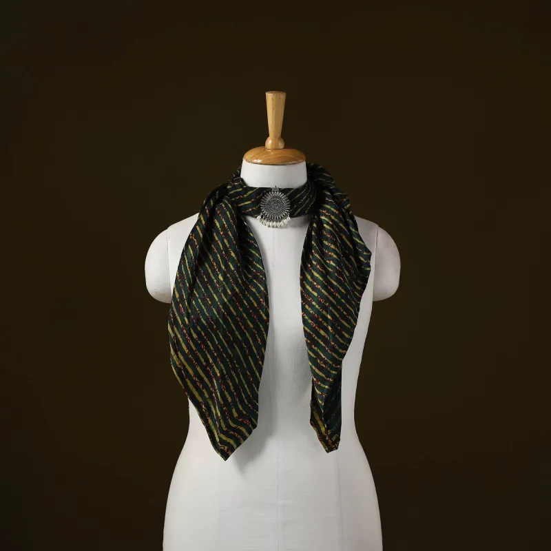 Green - Ajrakh Block Print Modal Silk Brooch Scarf 55 sold by Itokri