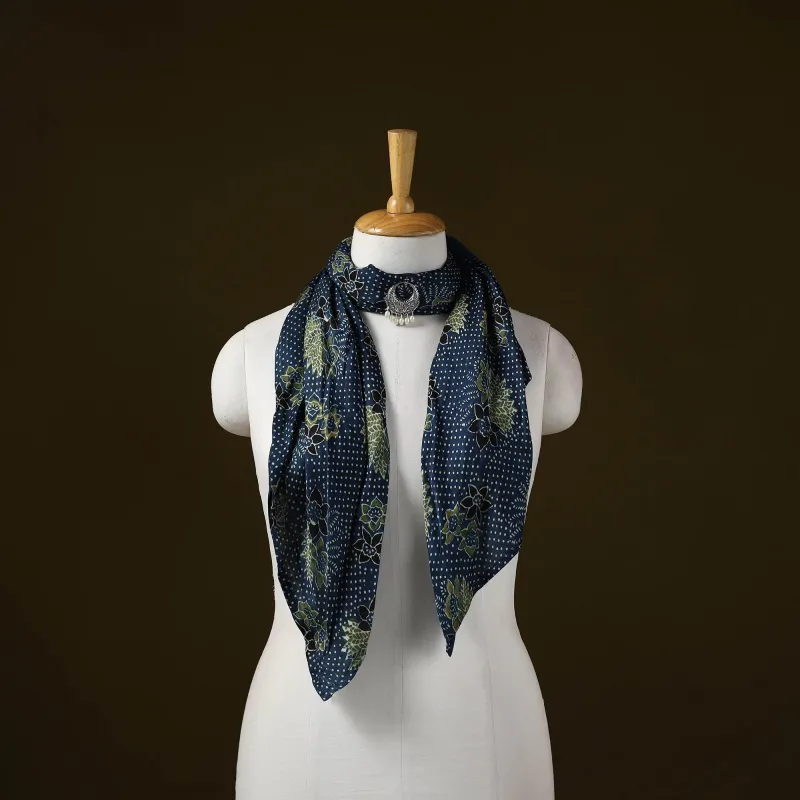 Ajrakh Block Print Modal Silk Brooch Scarf 54 sold by Itokri