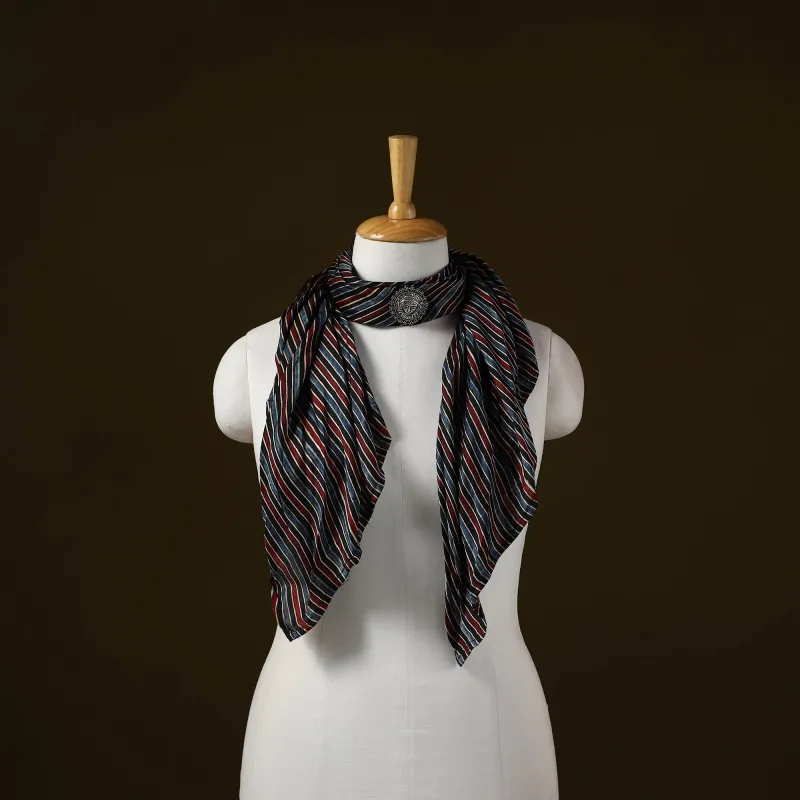 Multicolor - Ajrakh Block Print Modal Silk Brooch Scarf 49 sold by Itokri