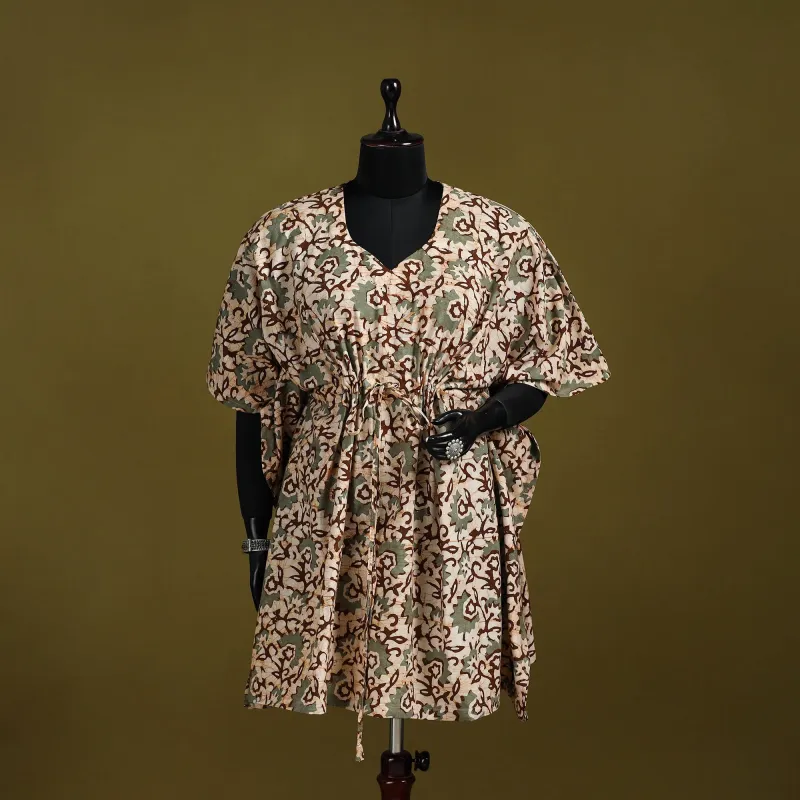 Brown - Hand Block Batik Print Cotton Medium Kaftan 34 sold by Itokri