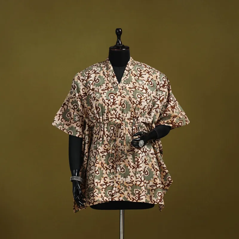 Brown - Hand Block Batik Print Cotton Short Kaftan 14 sold by Itokri