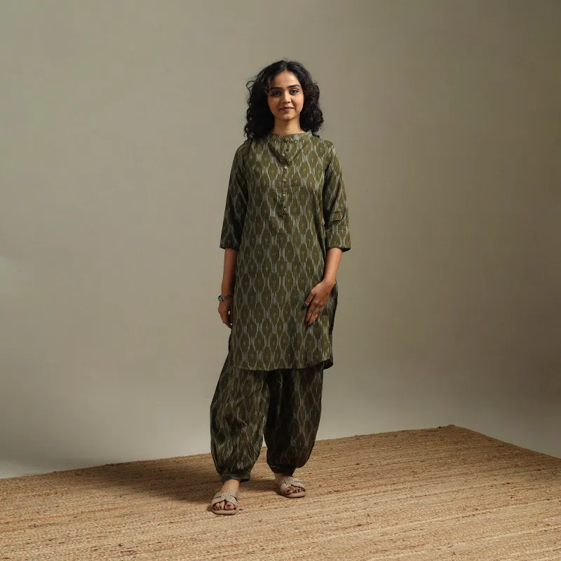 Green - Pochampally Ikat Cotton Night Suit Set 13 sold by Itokri