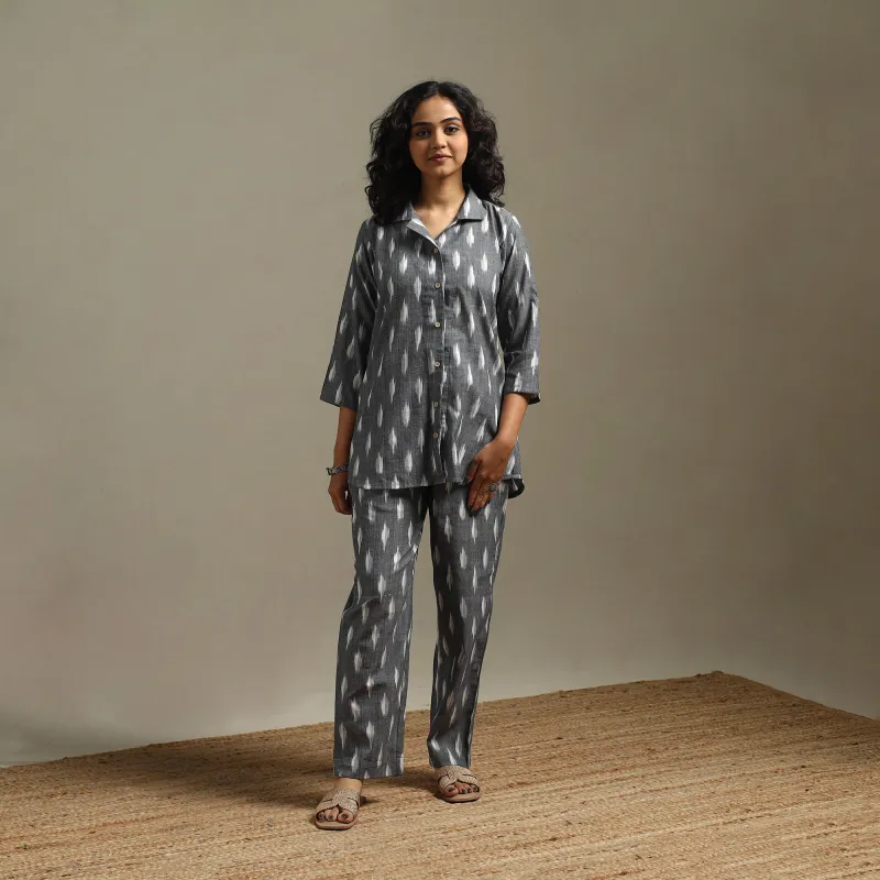 Grey - Pochampally Ikat Cotton Night Suit Set 06 sold by Itokri