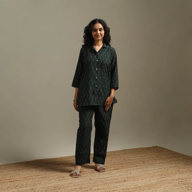 Black - Pochampally Ikat Cotton Night Suit Set 02 sold by Itokri