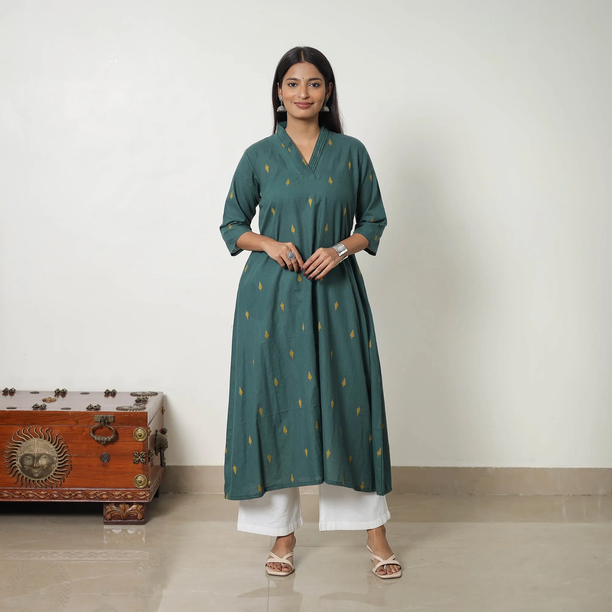 Green - Pure Cotton Straight Jacquard Kurta 06 sold by Itokri product image thumbnail 3