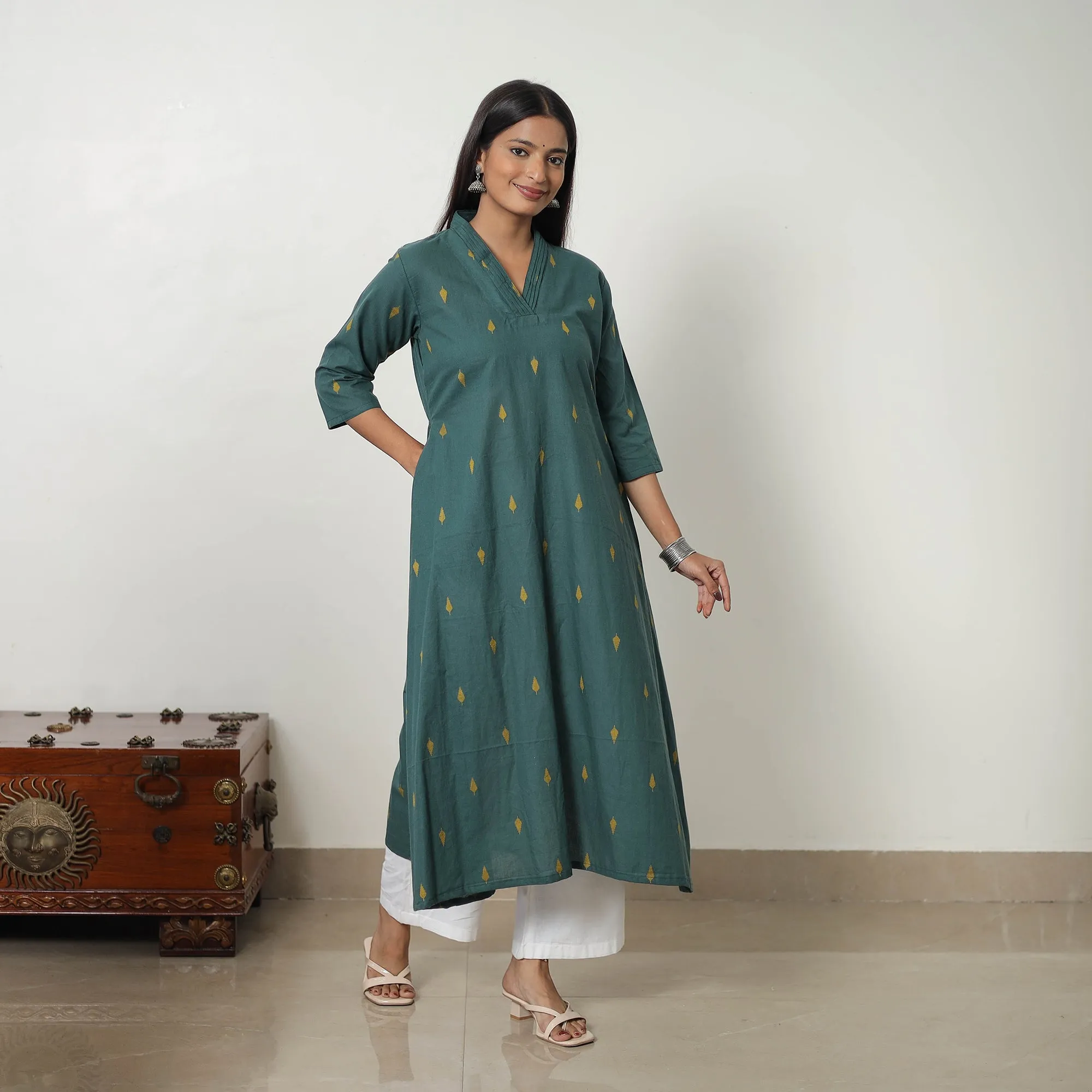 Green - Pure Cotton Straight Jacquard Kurta 06 sold by Itokri product image thumbnail 5
