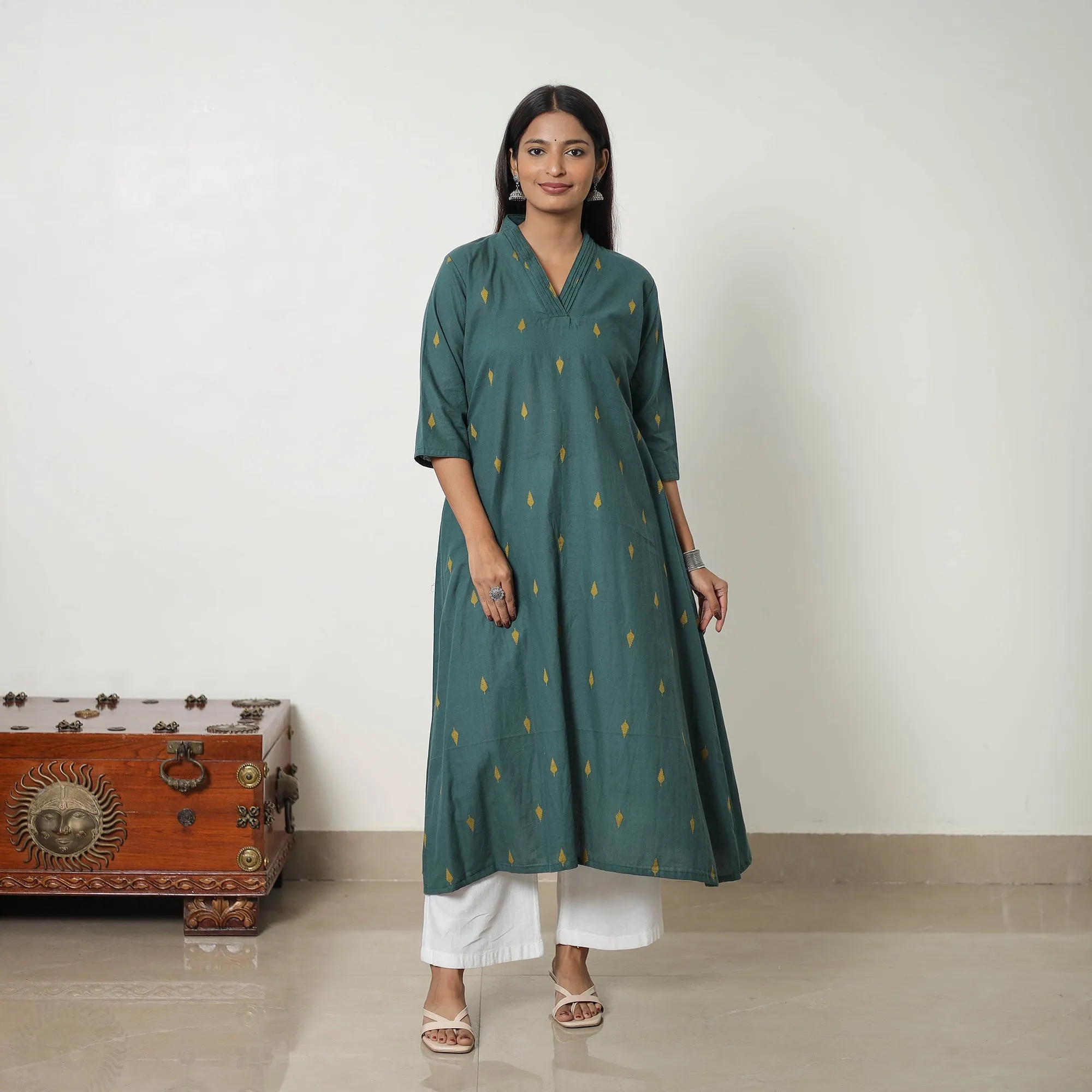 Green - Pure Cotton Straight Jacquard Kurta 06 sold by Itokri product image thumbnail 2