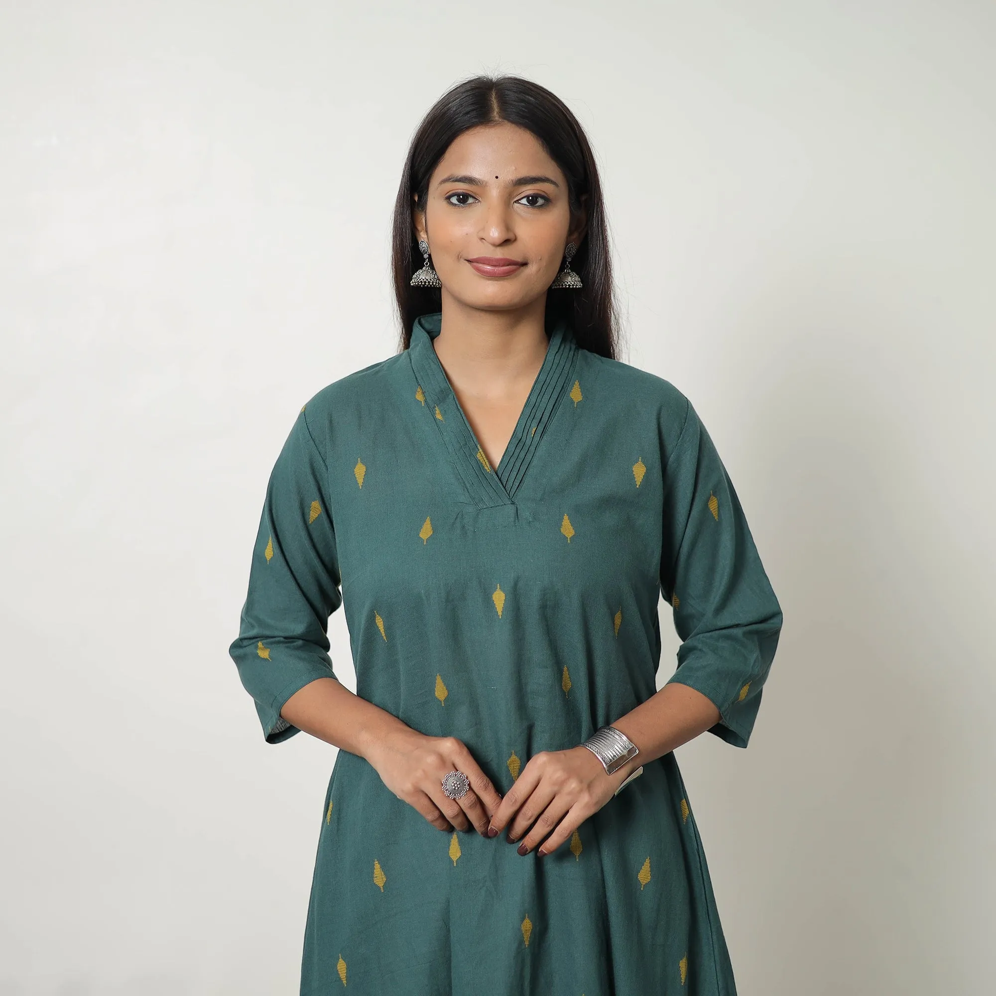Green - Pure Cotton Straight Jacquard Kurta 06 sold by Itokri