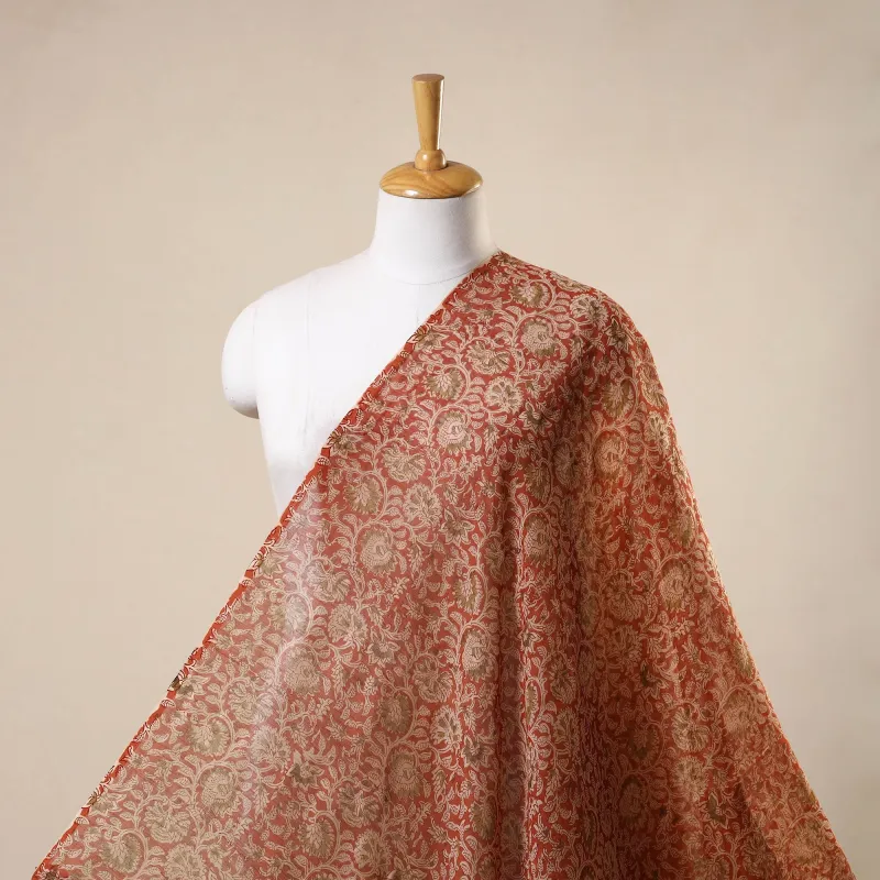Red - Natural Dyed Block Print Chanderi Silk Pedana Kalamkari Fabric 19 sold by Itokri