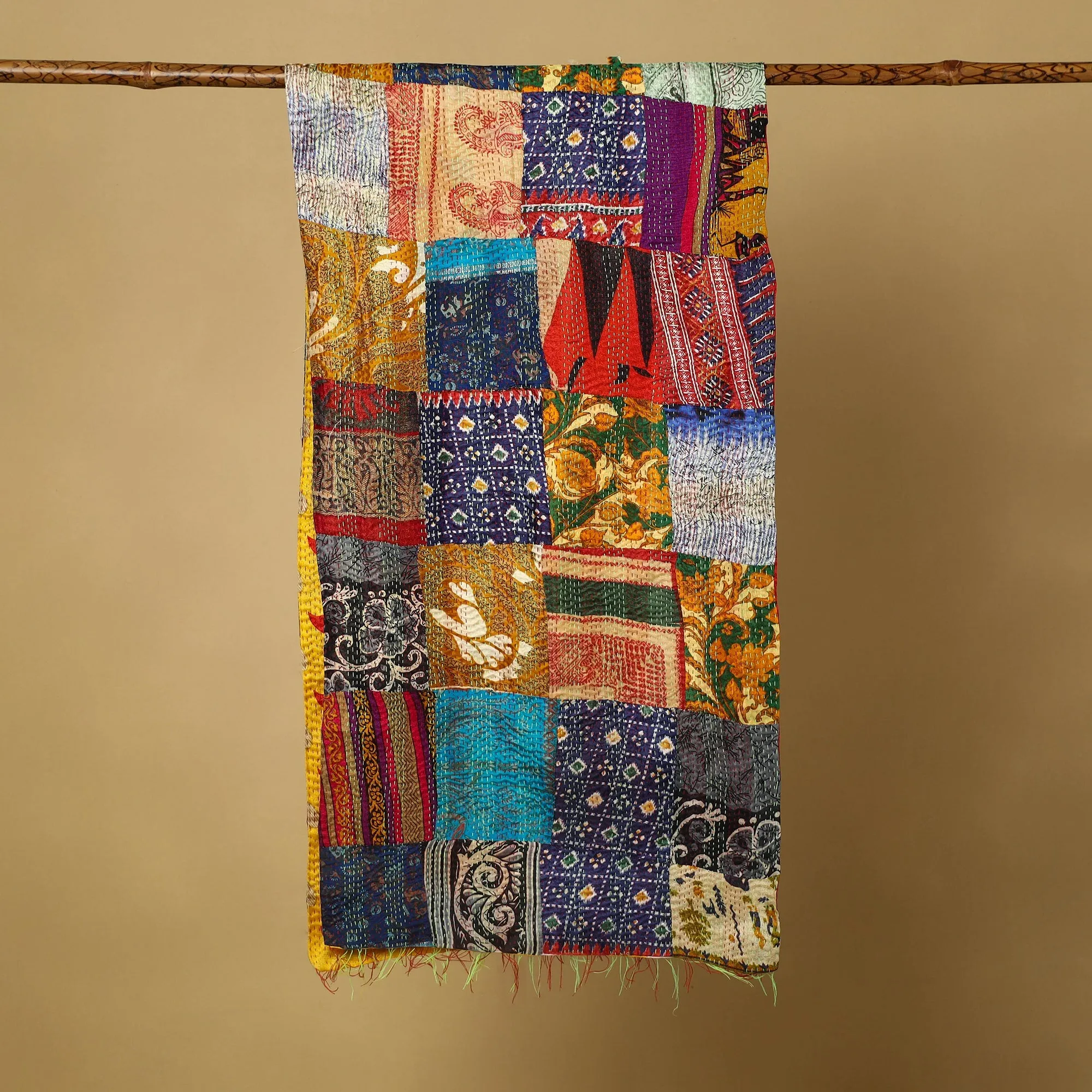 Multicolor - Bengal Kantha Work Reversible Patchwork Silk Stole 18 sold by Itokri product image thumbnail 2