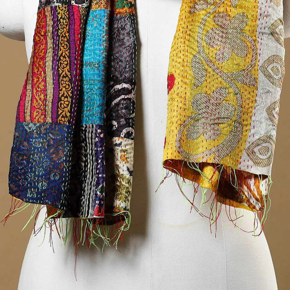 Multicolor - Bengal Kantha Work Reversible Patchwork Silk Stole 18 sold by Itokri product image thumbnail 3