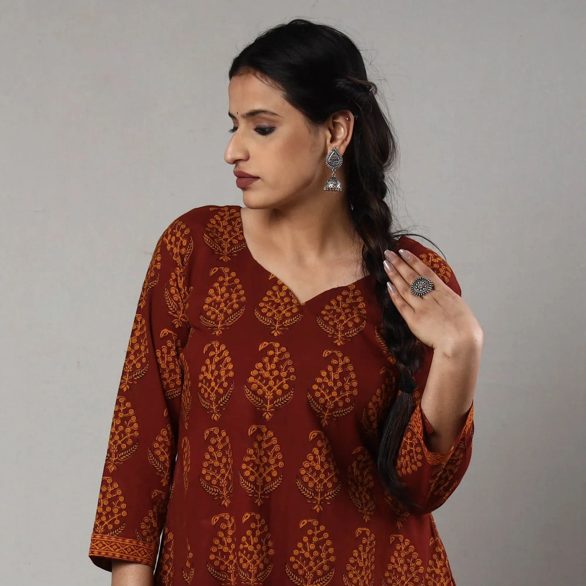 Dark Red - Block Print Cotton A-Line Bagh Kurta sold by Itokri product image thumbnail 3