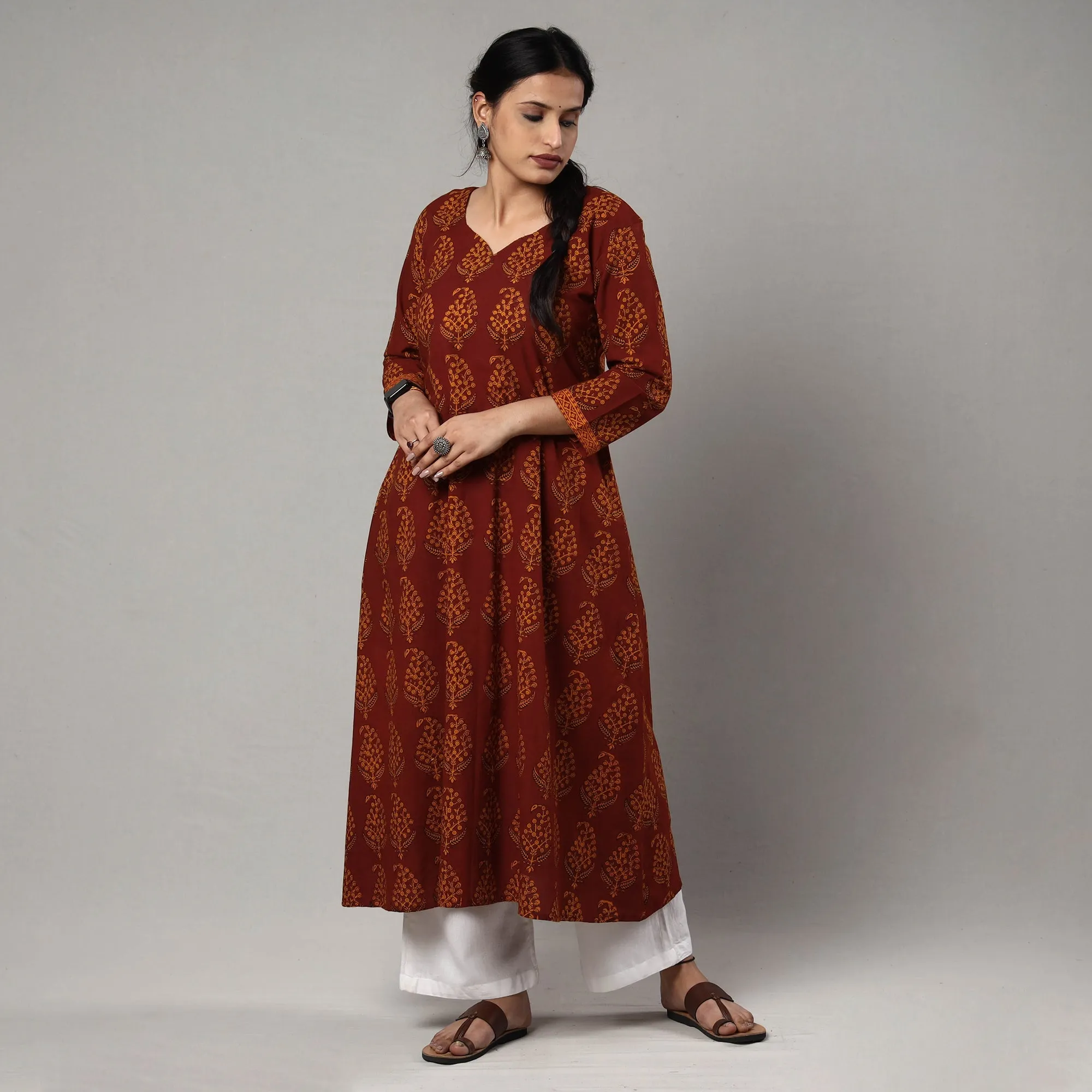 Dark Red - Block Print Cotton A-Line Bagh Kurta sold by Itokri product image thumbnail 2