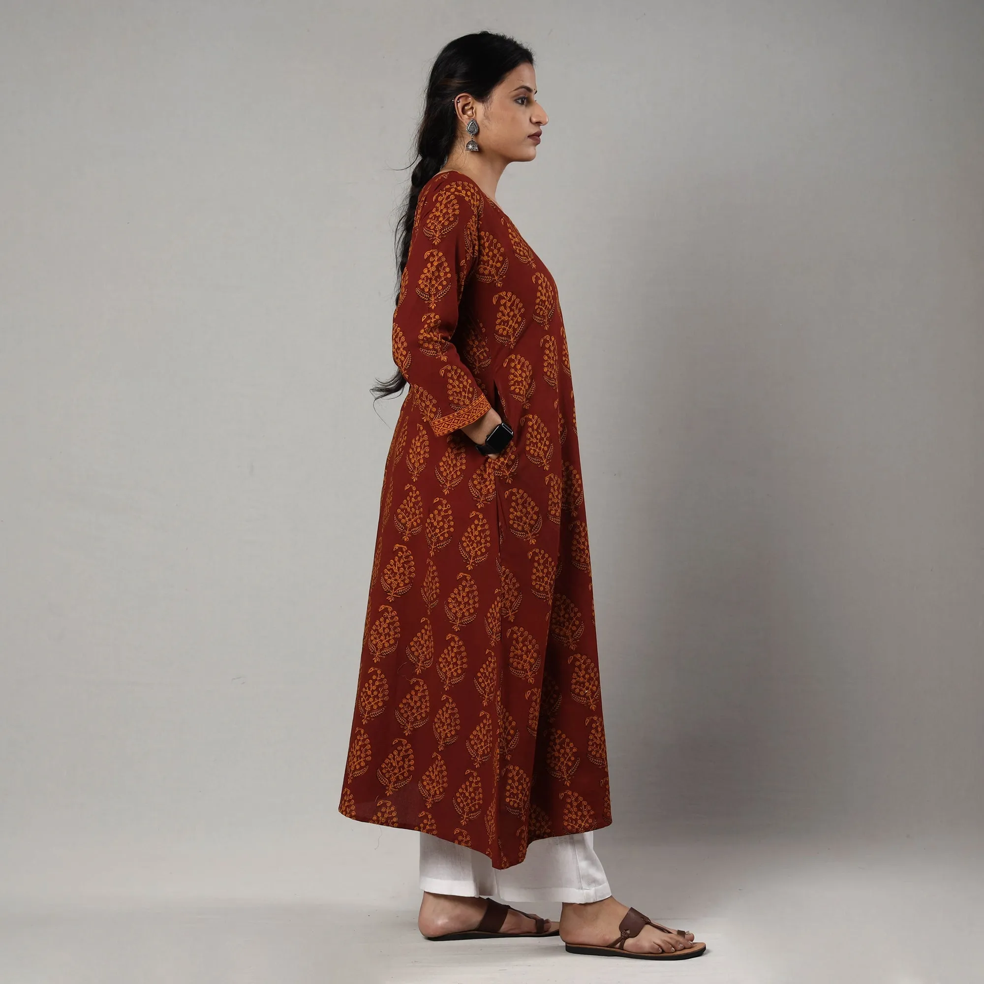 Dark Red - Block Print Cotton A-Line Bagh Kurta sold by Itokri product image thumbnail 5