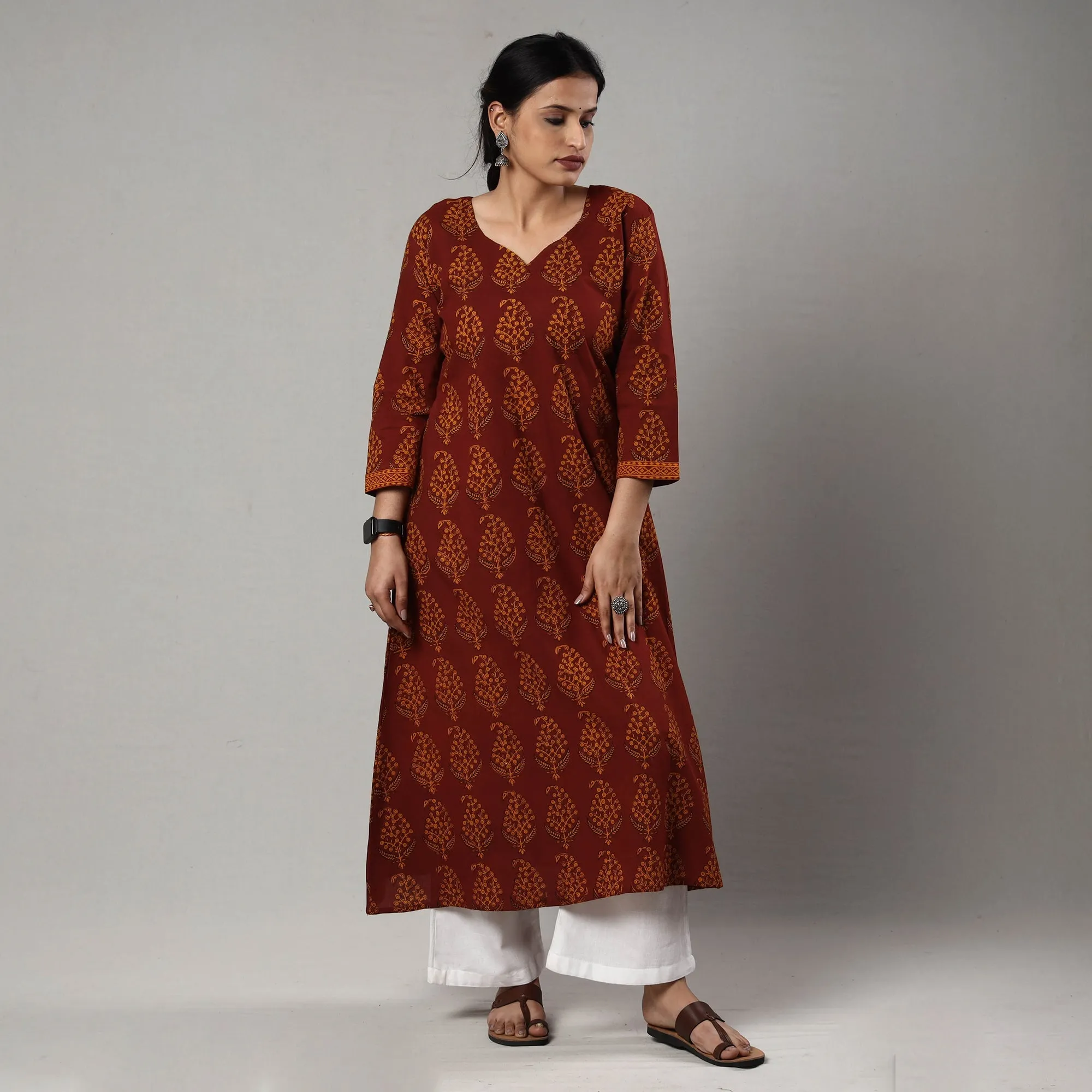 Dark Red - Block Print Cotton A-Line Bagh Kurta sold by Itokri product image thumbnail 4