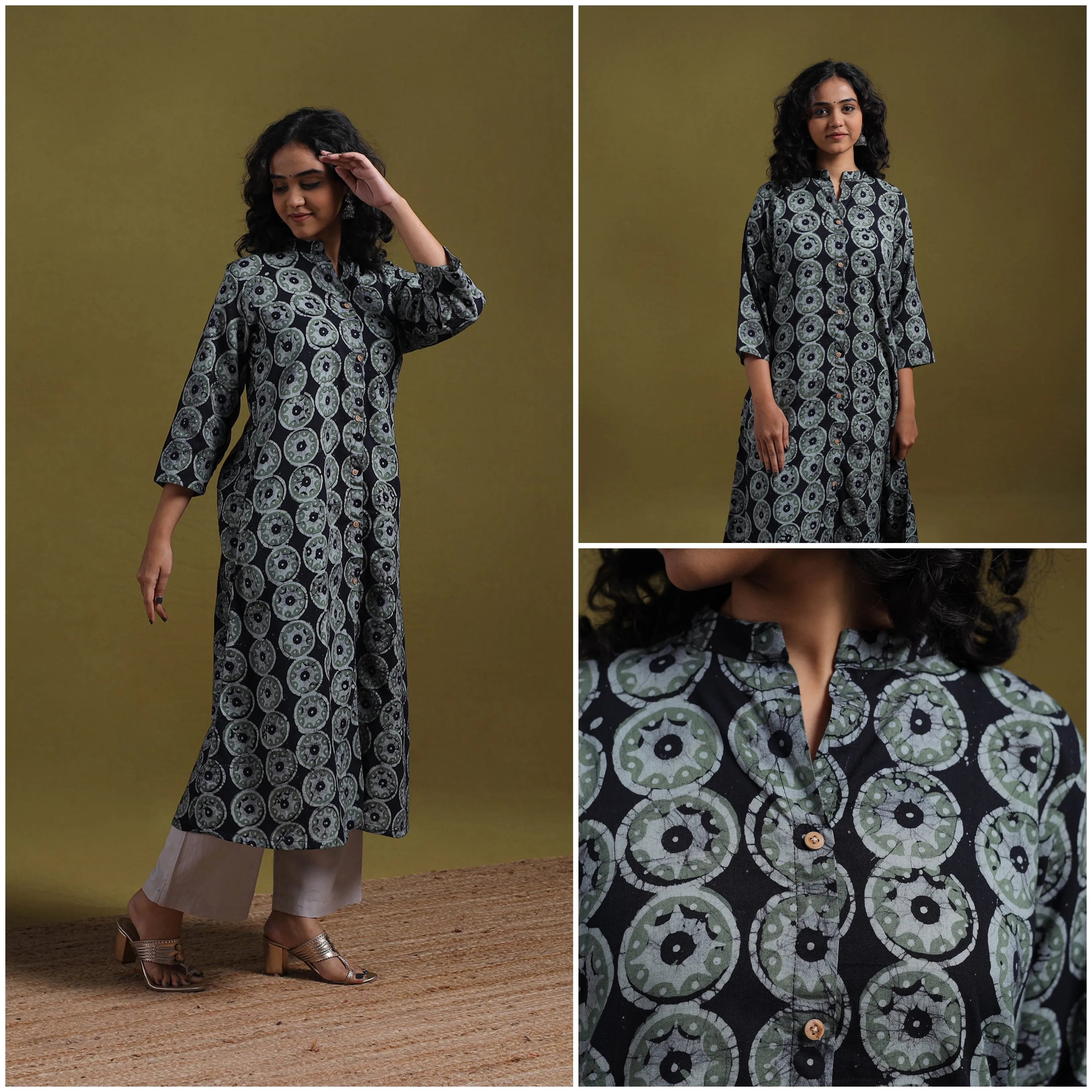 Black - Cotton Hand Block Batik Print A-Line Kurta for women 11 sold by Itokri product image thumbnail 3