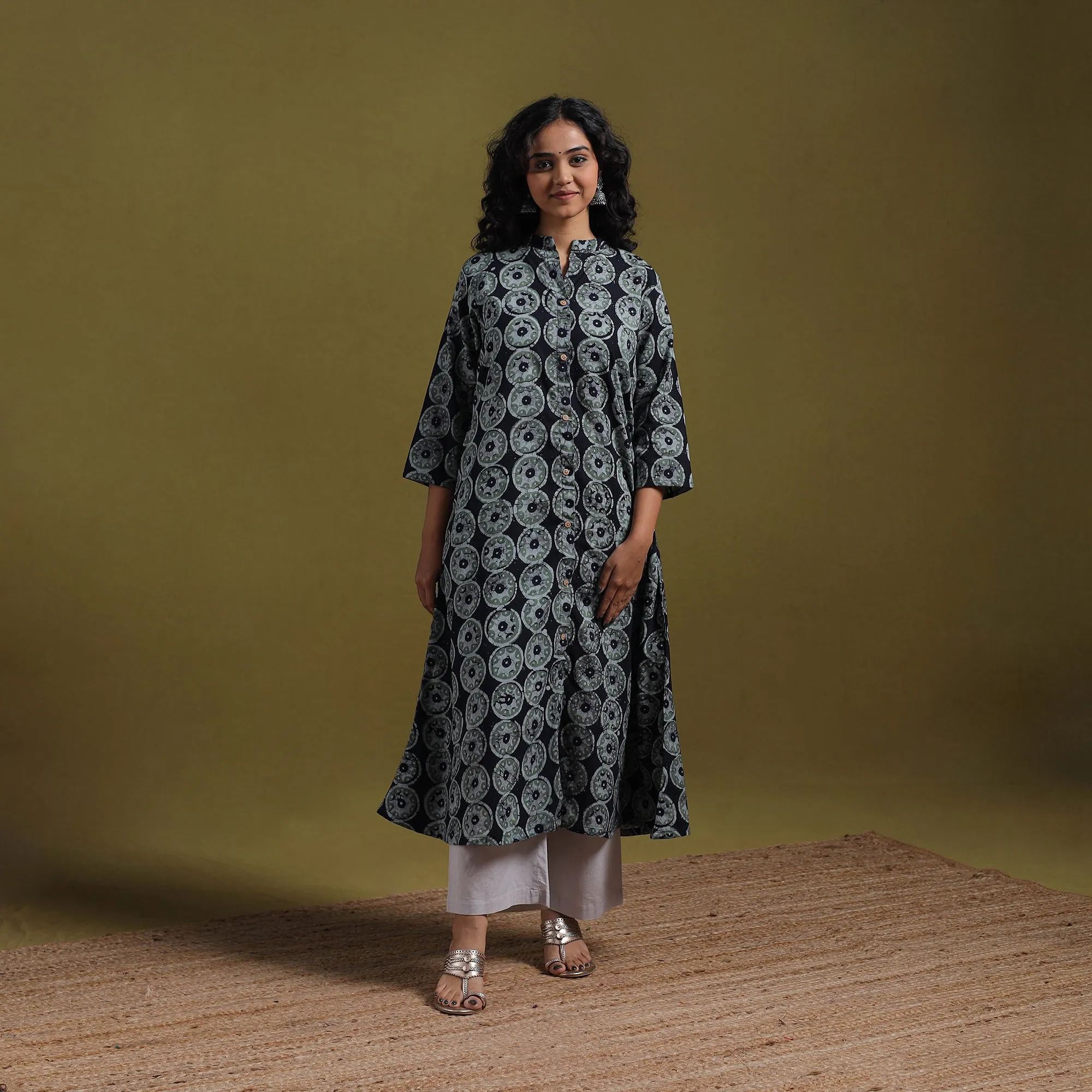Black - Cotton Hand Block Batik Print A-Line Kurta for women 11 sold by Itokri product image thumbnail 2