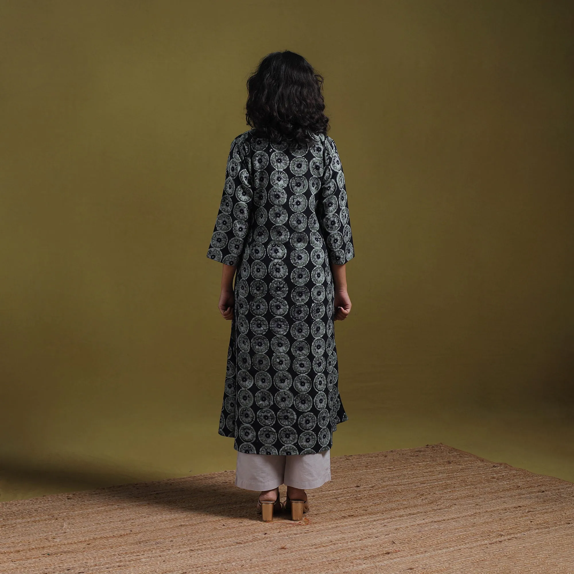 Black - Cotton Hand Block Batik Print A-Line Kurta for women 11 sold by Itokri product image thumbnail 4