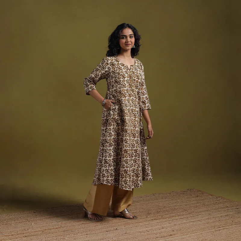 Brown - Cotton Hand Block Batik Print A-Line Kurta for women 23 sold by Itokri