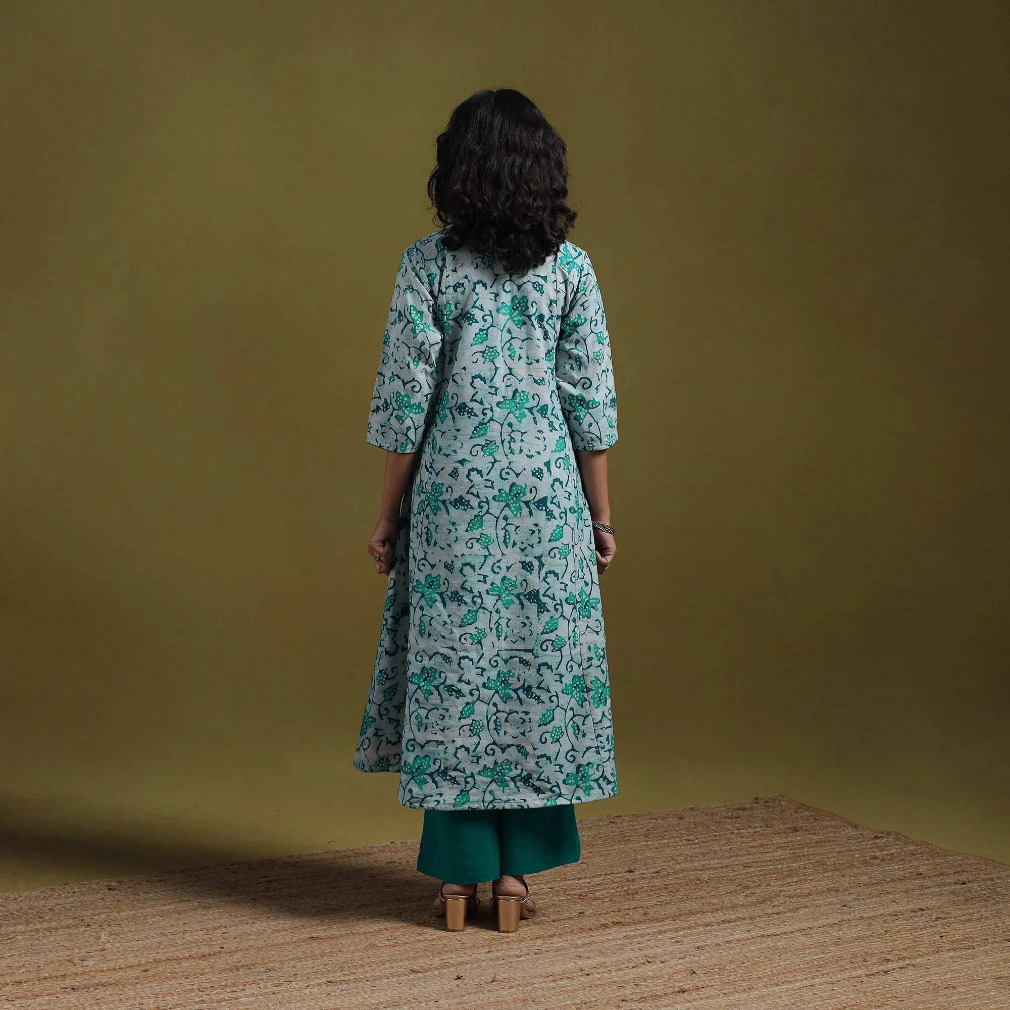Green - Cotton Hand Block Batik Print A-Line Kurta for women 22 sold by Itokri product image thumbnail 4