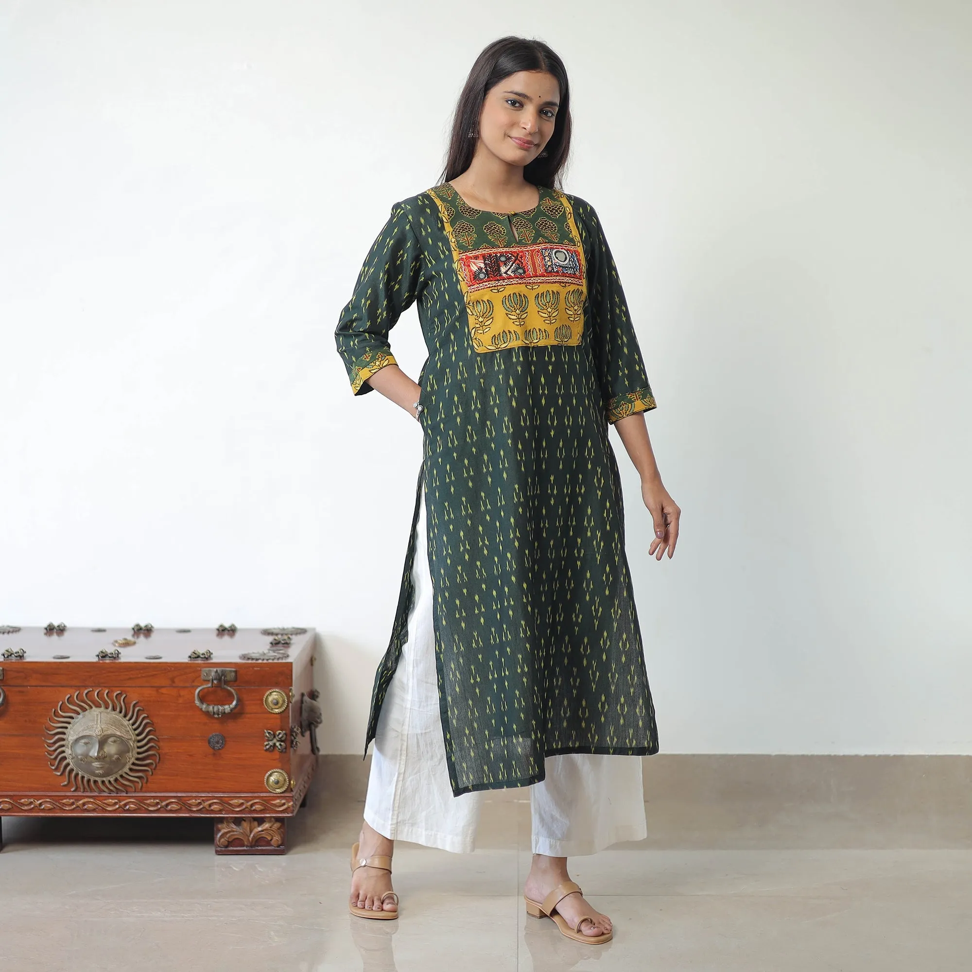 Green - Mercerised Cotton Pochampally Ikat Kurta (Straight) 08 sold by Itokri product image thumbnail 3