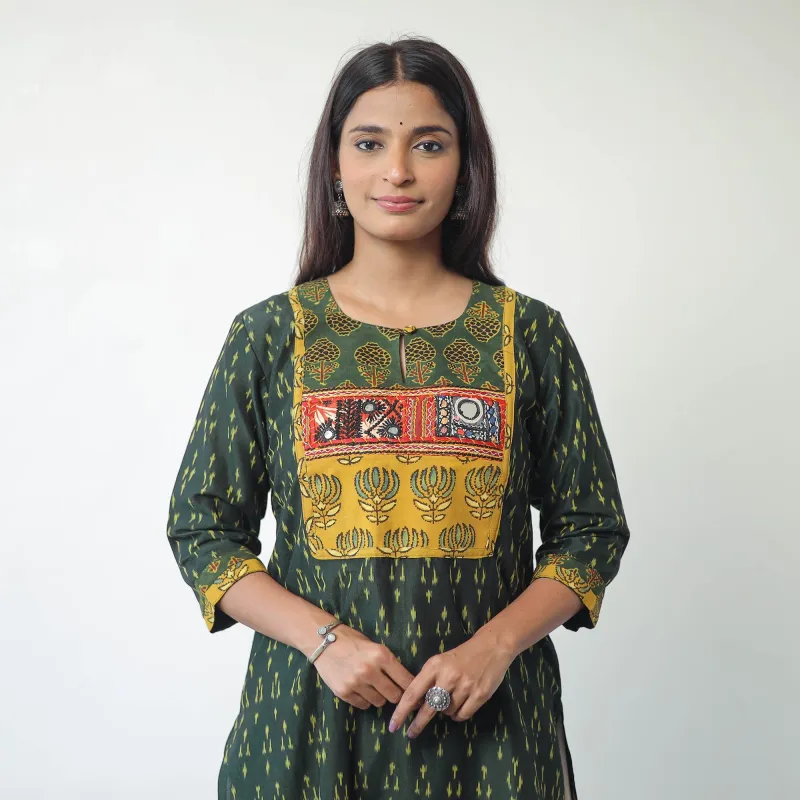 Green - Mercerised Cotton Pochampally Ikat Kurta (Straight) 08 sold by Itokri