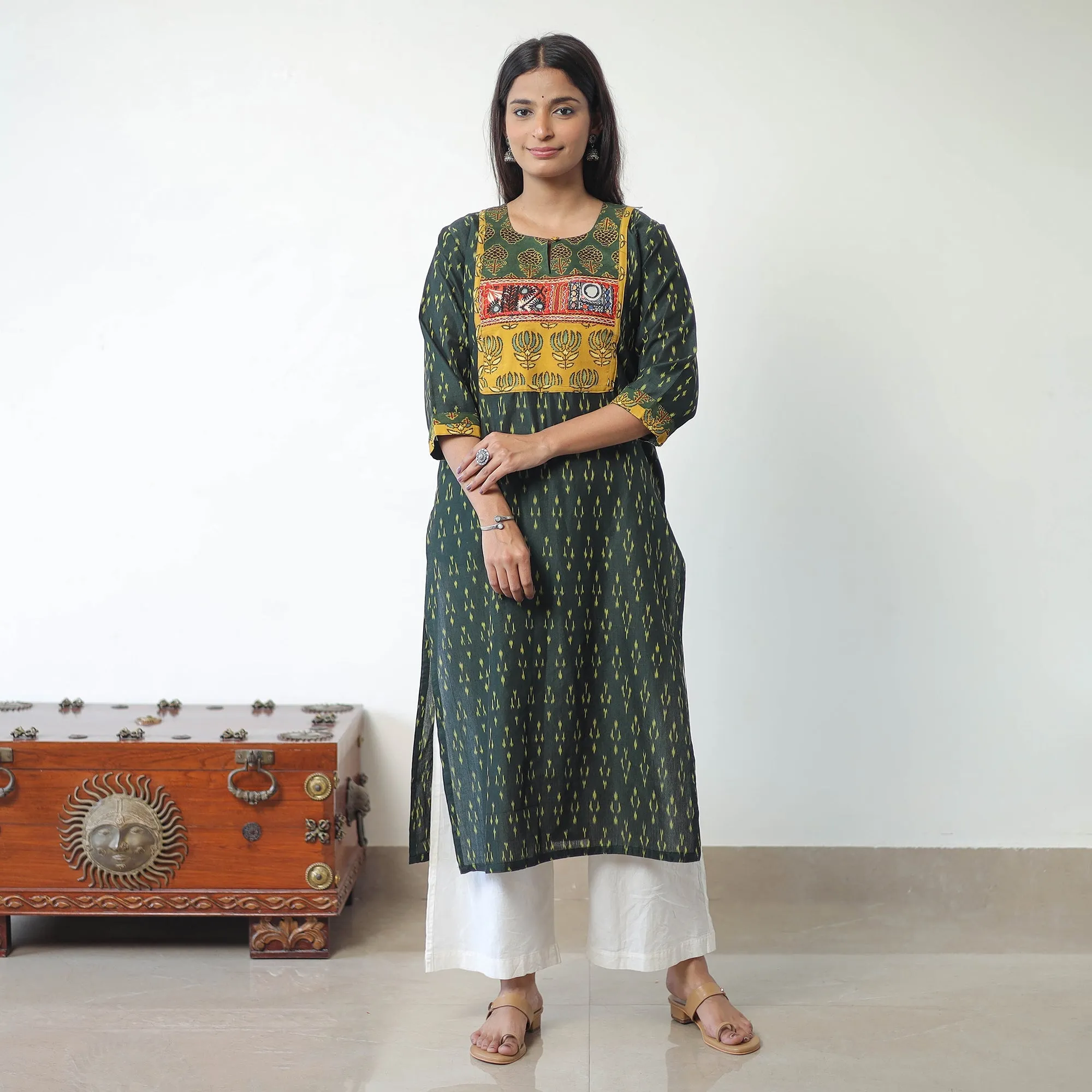 Green - Mercerised Cotton Pochampally Ikat Kurta (Straight) 08 sold by Itokri product image thumbnail 2