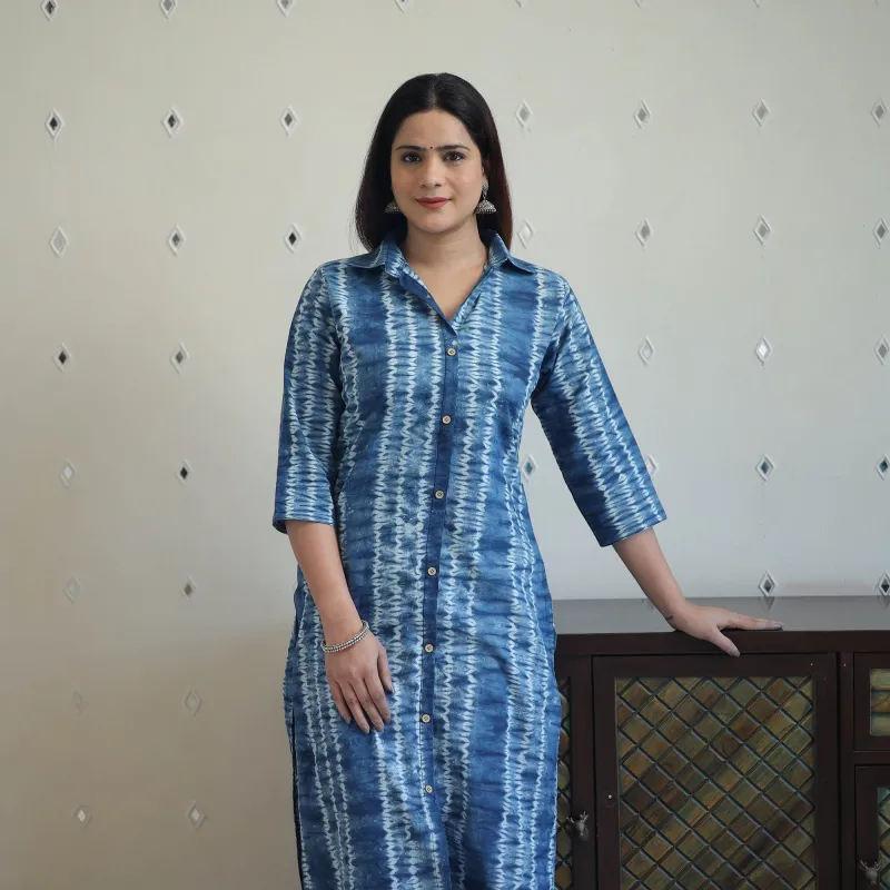 Blue - Tie & Dye Cotton Straight Shibori Kurta 13 sold by Itokri