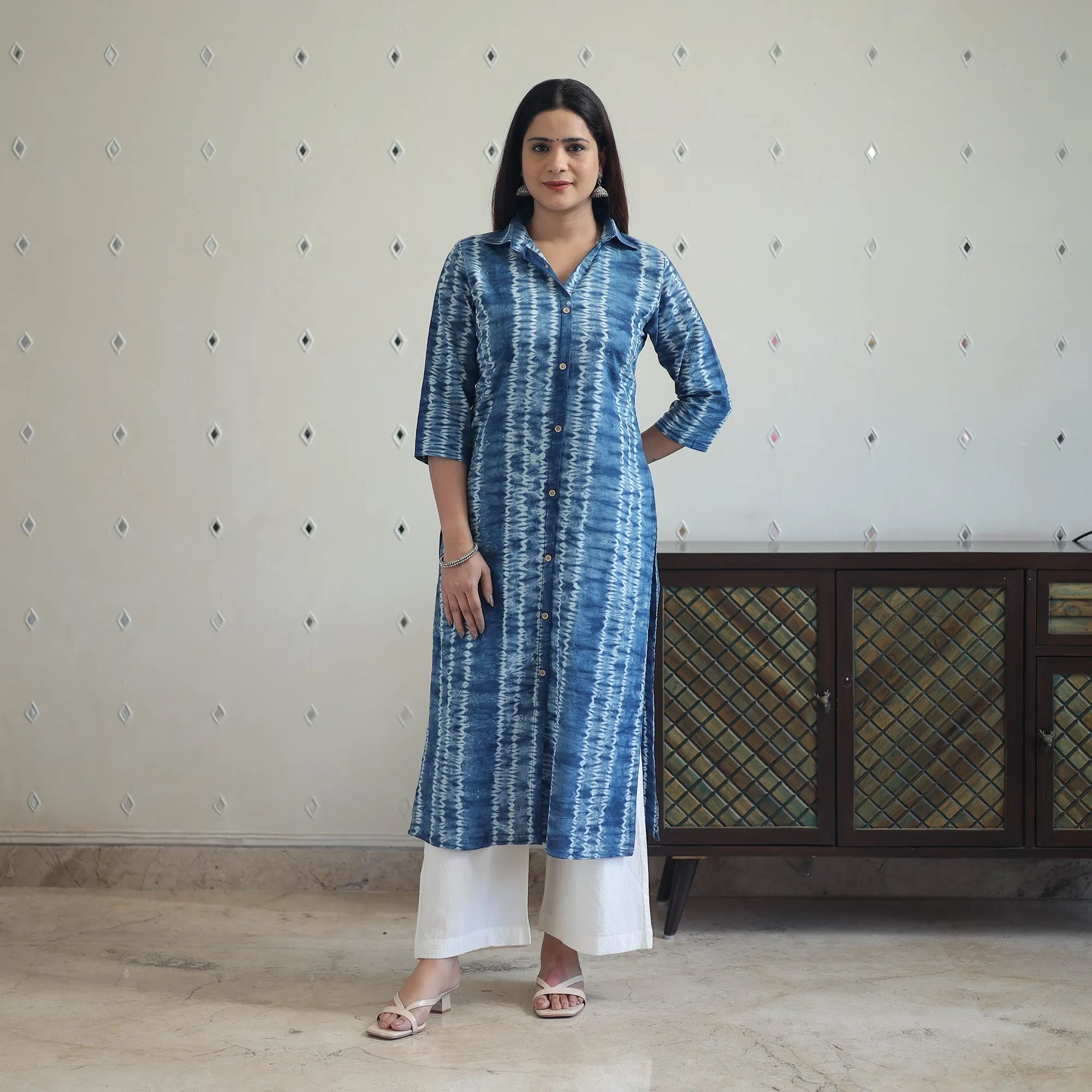 Blue - Tie & Dye Cotton Straight Shibori Kurta 13 sold by Itokri product image thumbnail 4