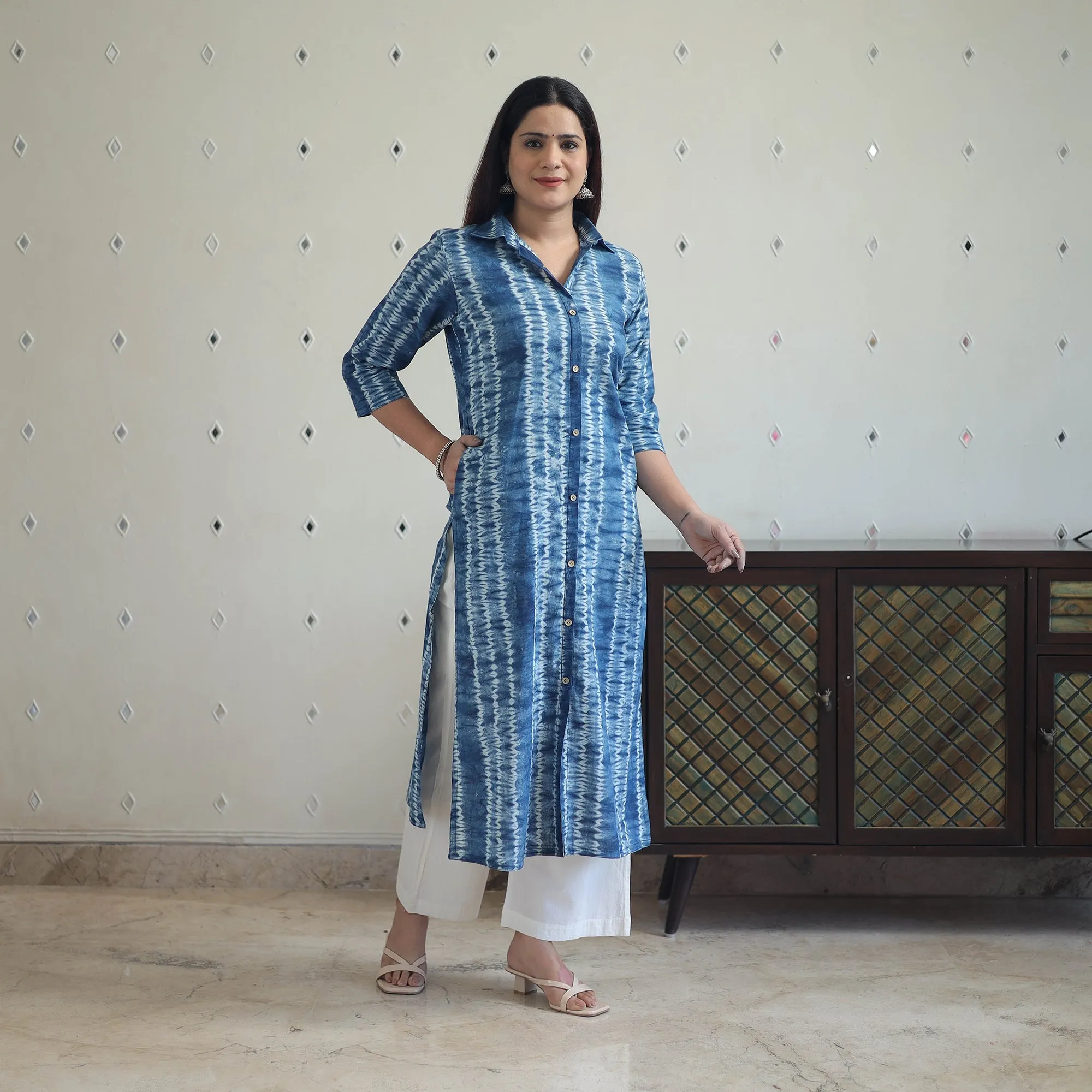 Blue - Tie & Dye Cotton Straight Shibori Kurta 13 sold by Itokri product image thumbnail 3