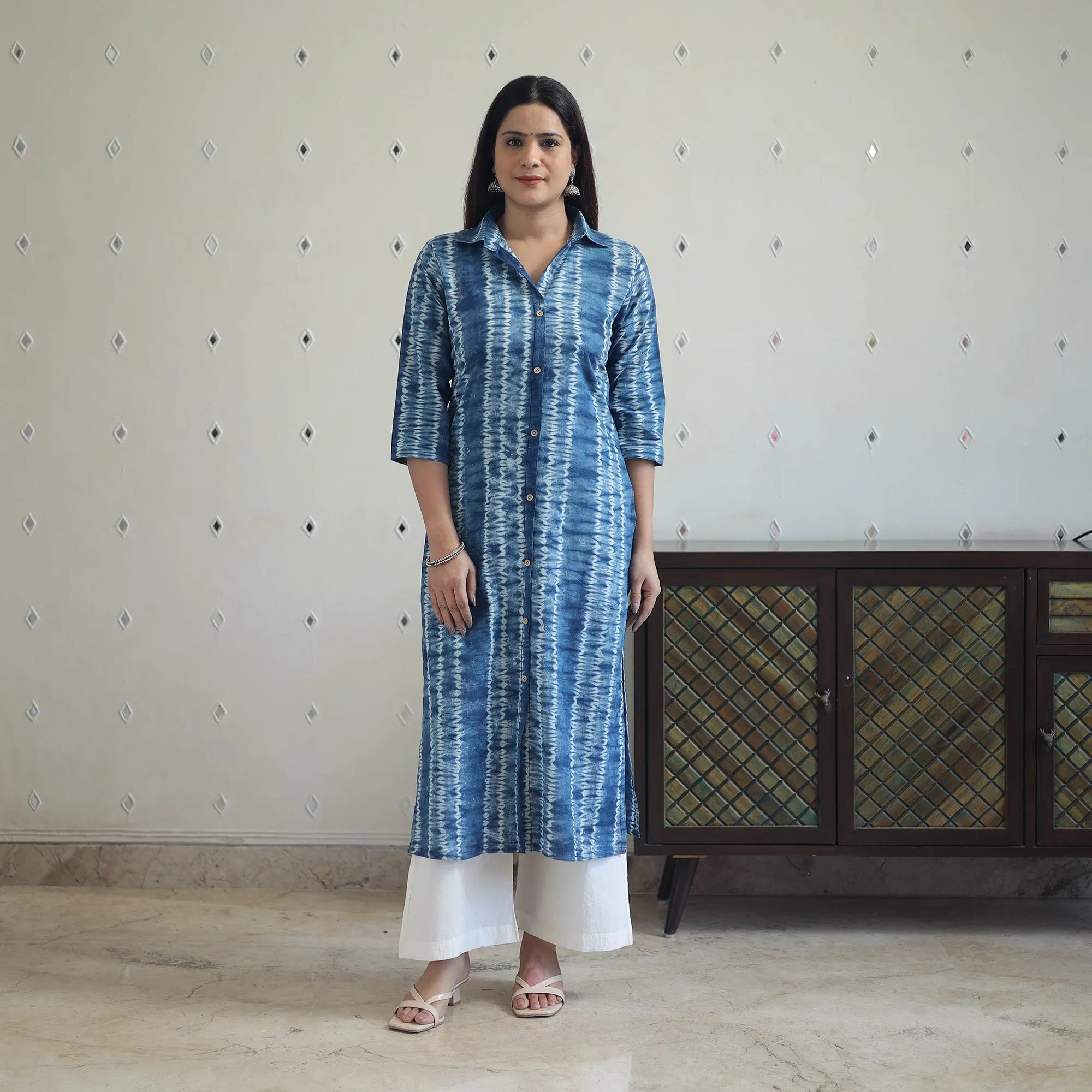 Blue - Tie & Dye Cotton Straight Shibori Kurta 13 sold by Itokri product image thumbnail 2