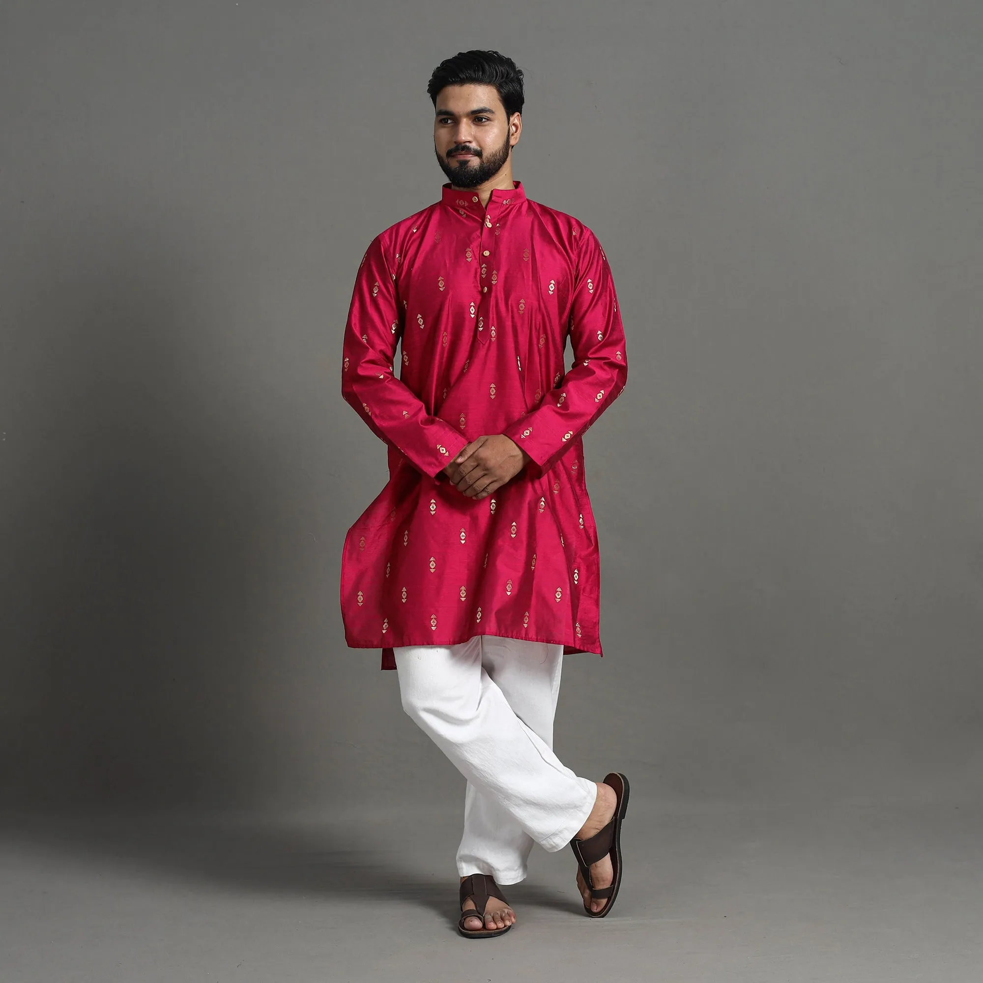 Zari Buti Spun Dupion Viscose Silk Plain Men Kurta 01 sold by Itokri product image thumbnail 2