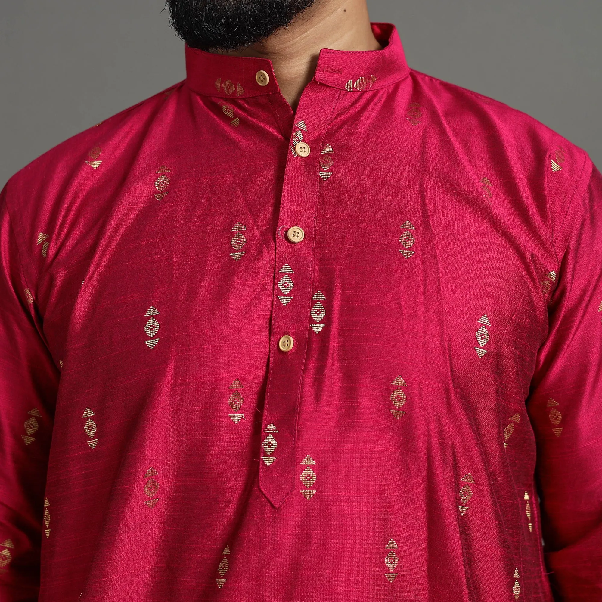 Zari Buti Spun Dupion Viscose Silk Plain Men Kurta 01 sold by Itokri product image thumbnail 5