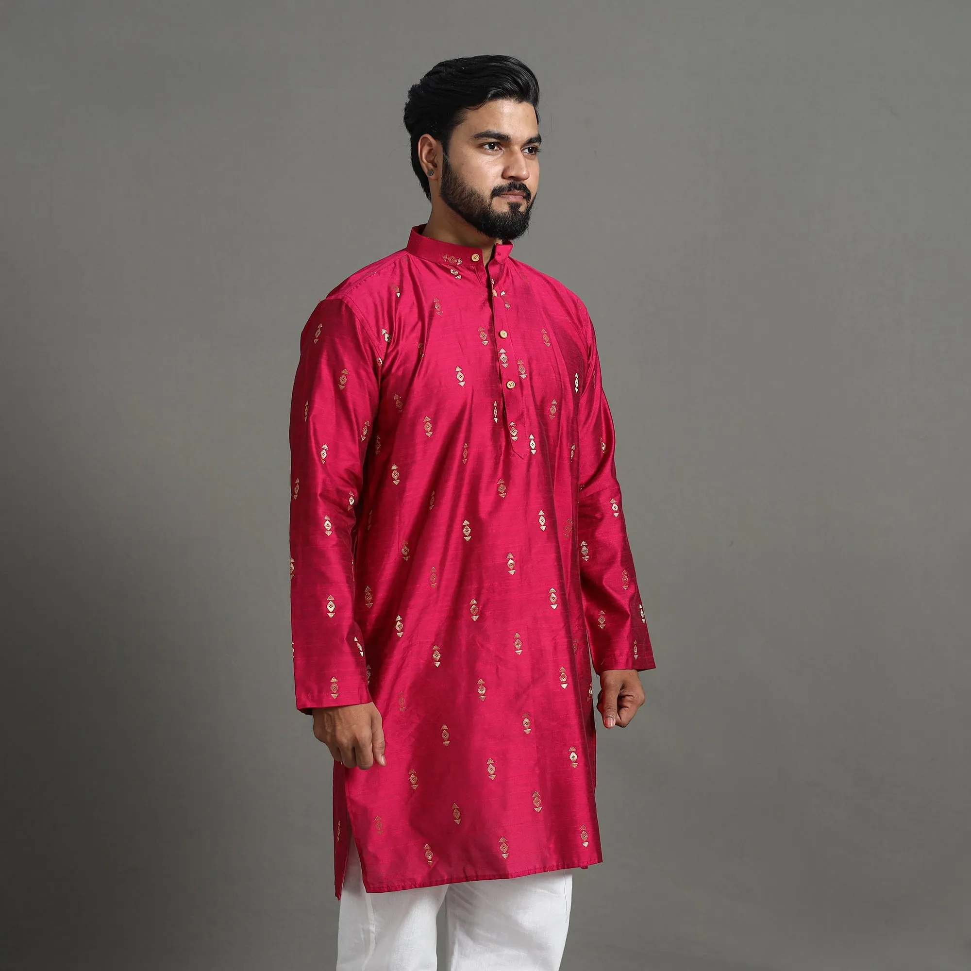 Zari Buti Spun Dupion Viscose Silk Plain Men Kurta 01 sold by Itokri product image thumbnail 4