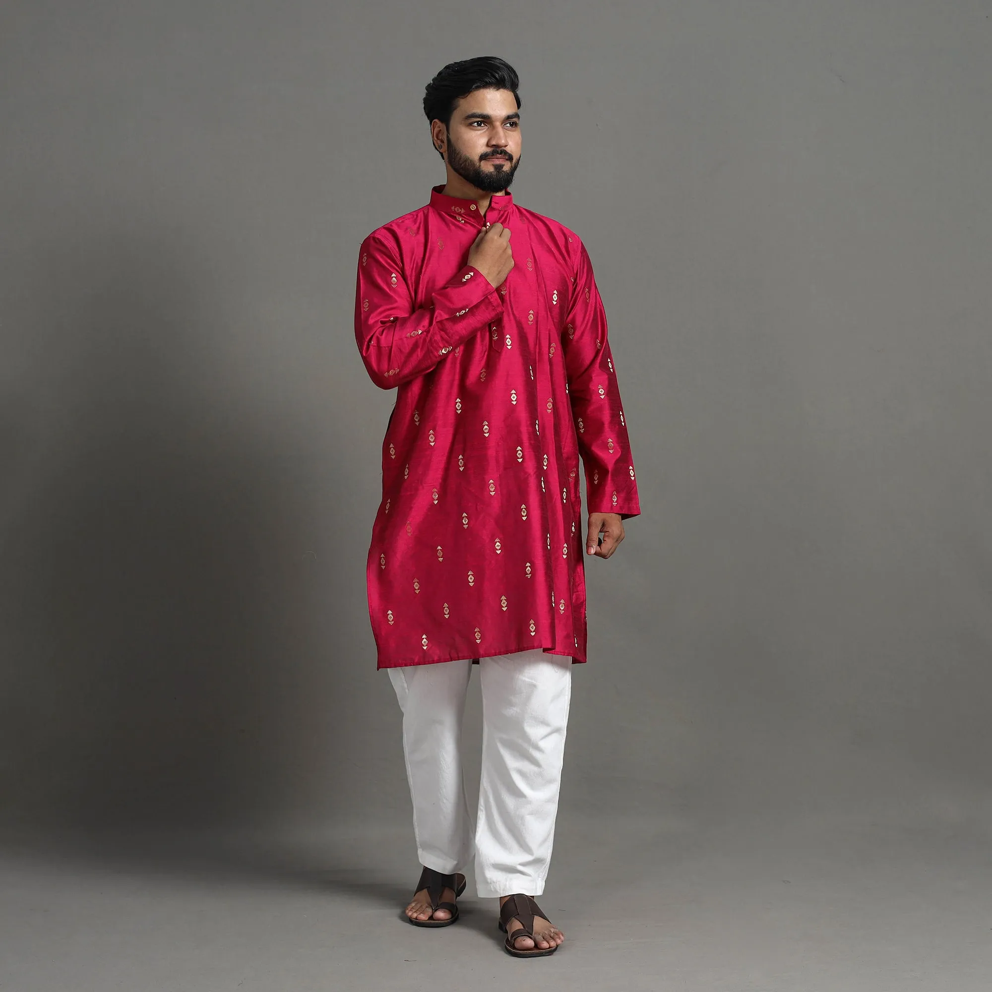 Zari Buti Spun Dupion Viscose Silk Plain Men Kurta 01 sold by Itokri product image thumbnail 3