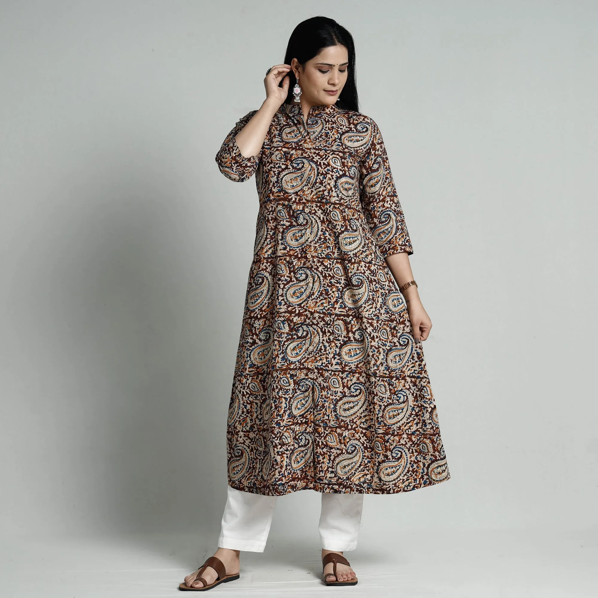 Maroon - Kalamkari Hand Block Printed Cotton Long Kurta sold by Itokri product image thumbnail 4