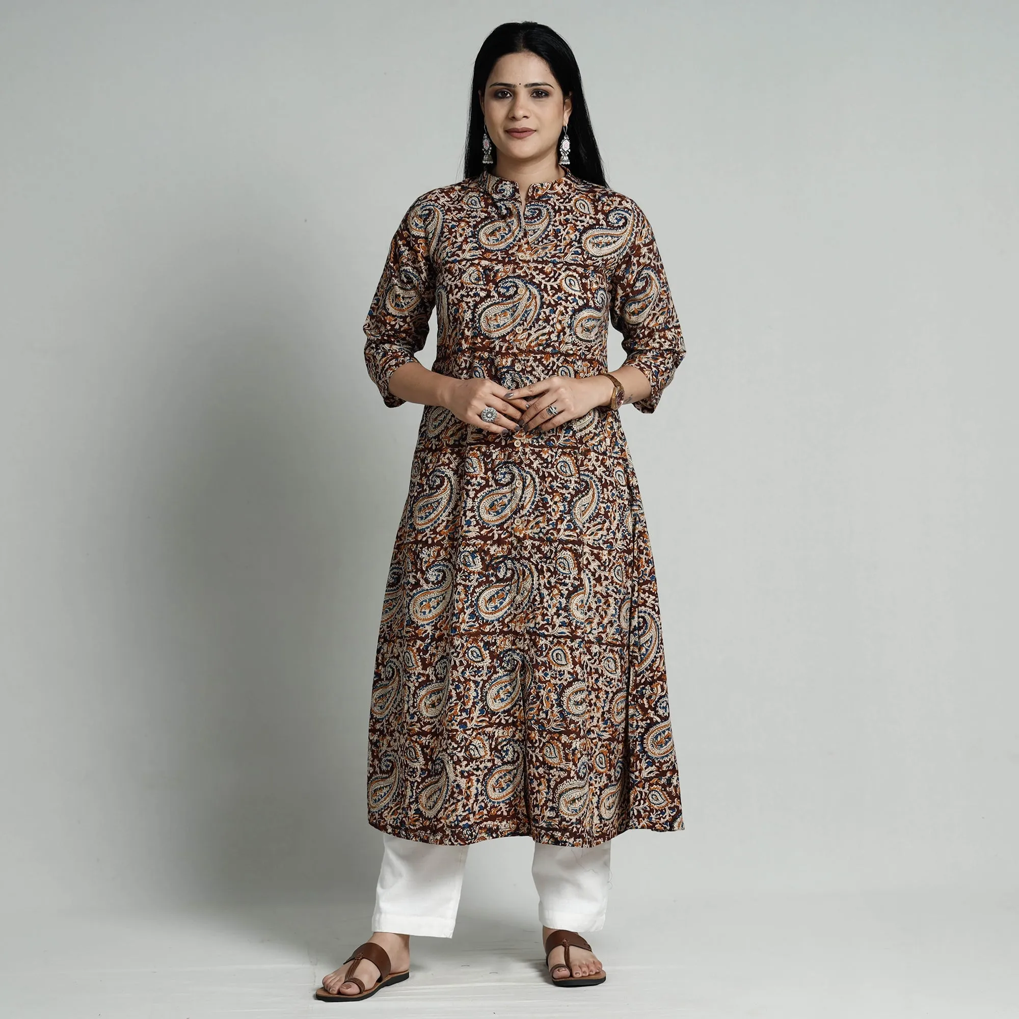 Maroon - Kalamkari Hand Block Printed Cotton Long Kurta sold by Itokri product image thumbnail 2