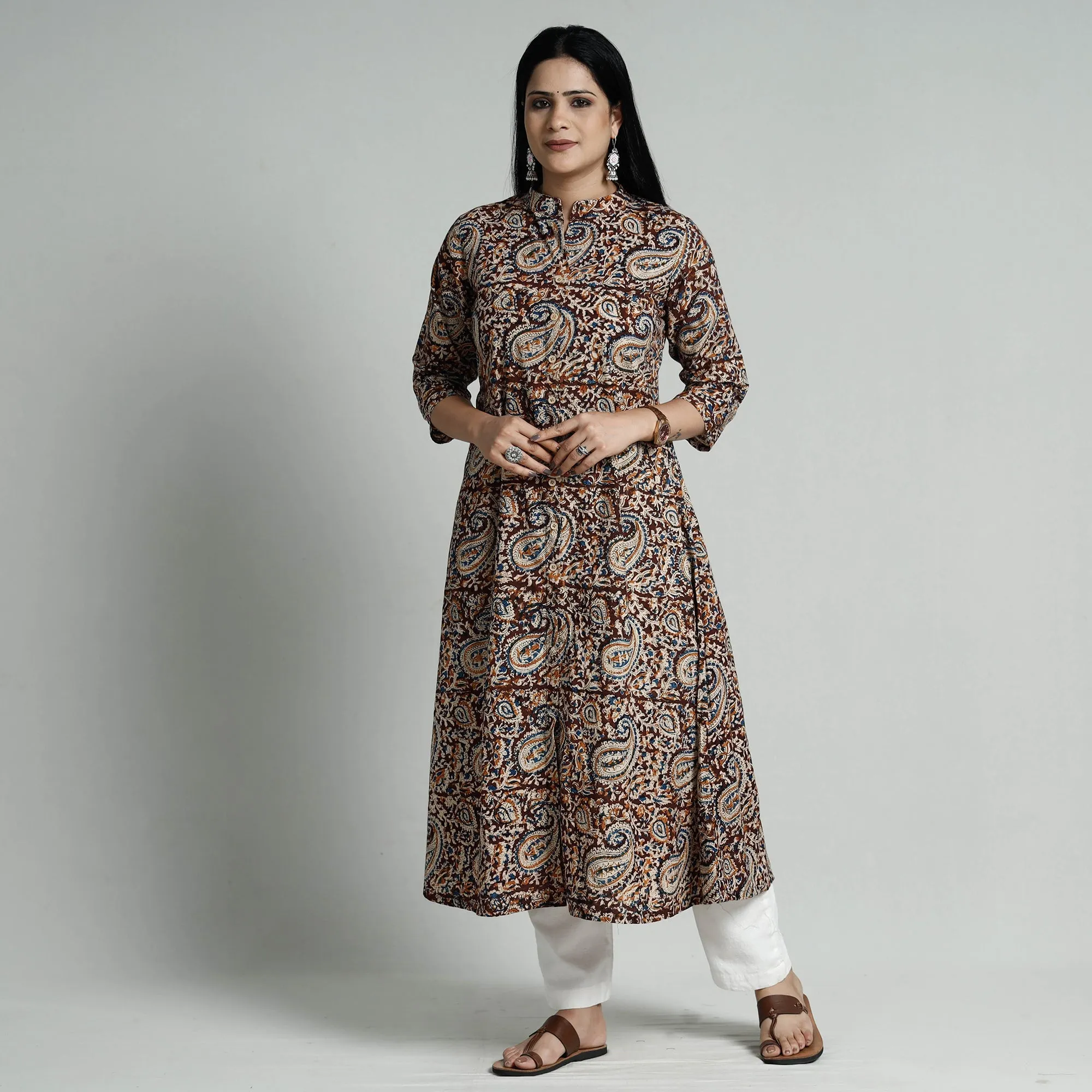 Maroon - Kalamkari Hand Block Printed Cotton Long Kurta sold by Itokri product image thumbnail 3