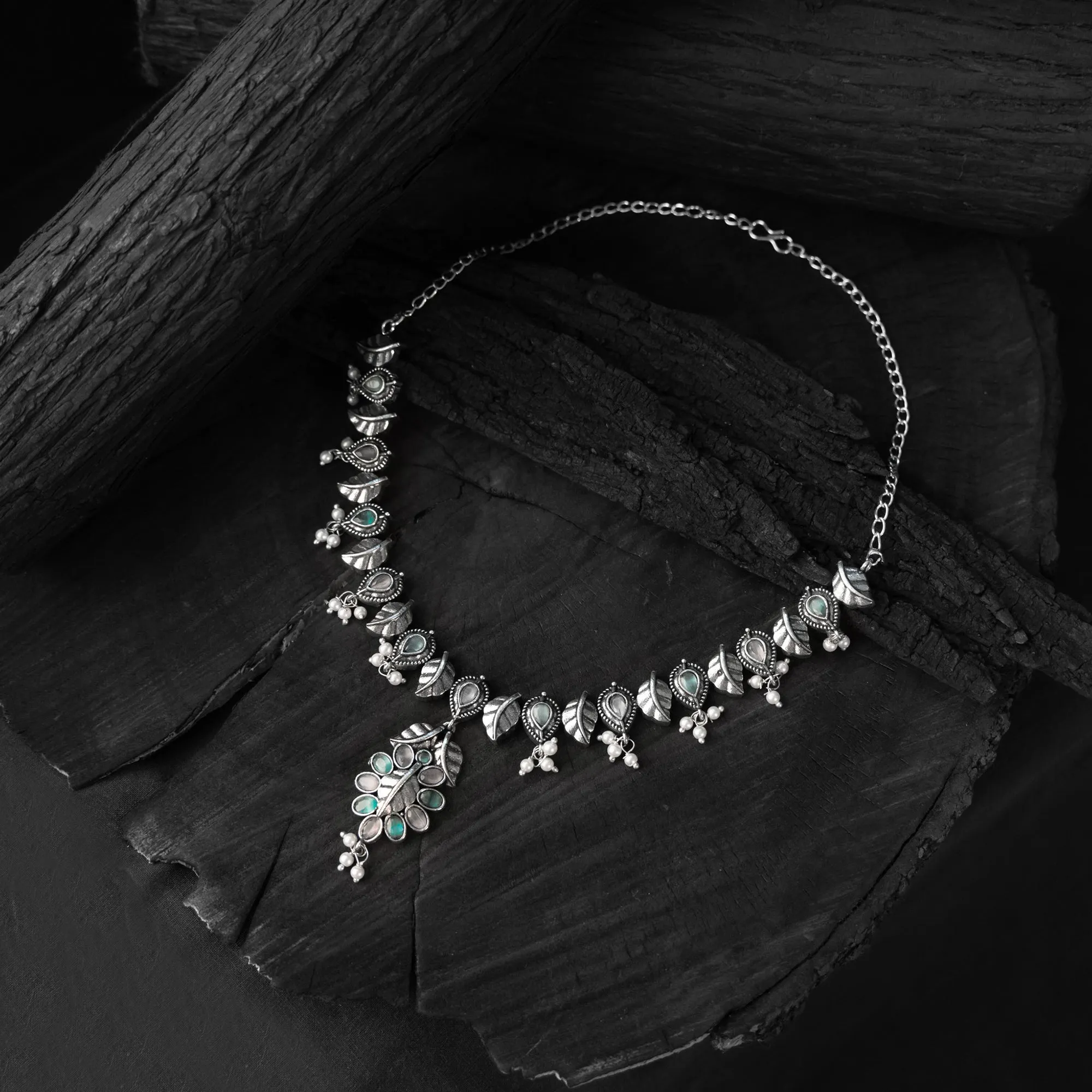 Multicolor - Saanjh Bela Leaves Oxidised Necklace Set sold by Itokri product image thumbnail 2