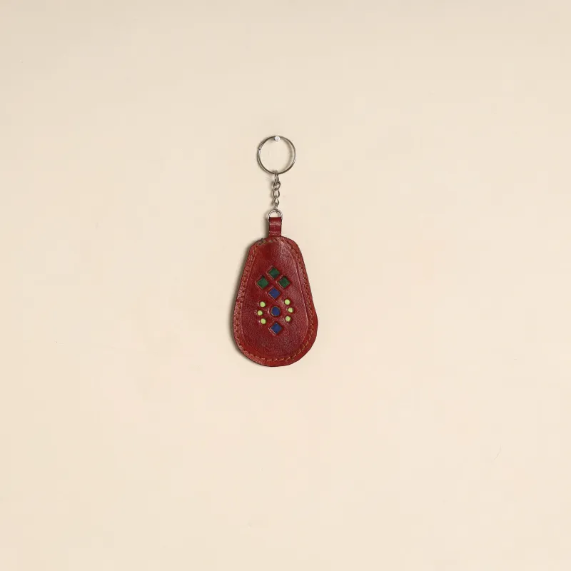 Maroon - Handcrafted Kutch Leather Keychain 08 sold by Itokri