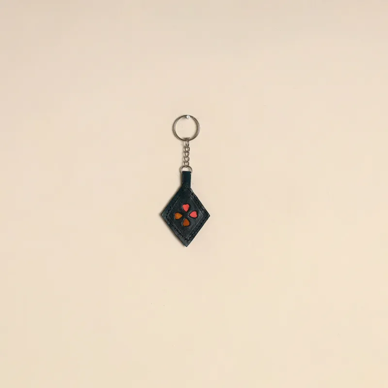Green - Handcrafted Kutch Leather Keychain 09 made by Itokri