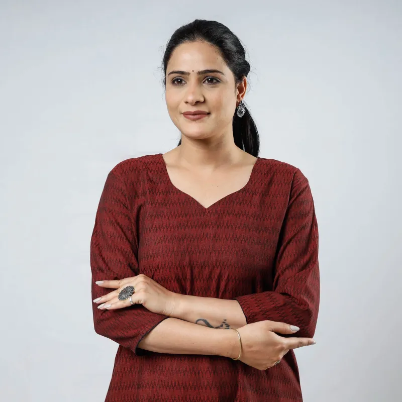 Dark Maroon - Cotton Straight Jacquard Kurta 15 sold by Itokri