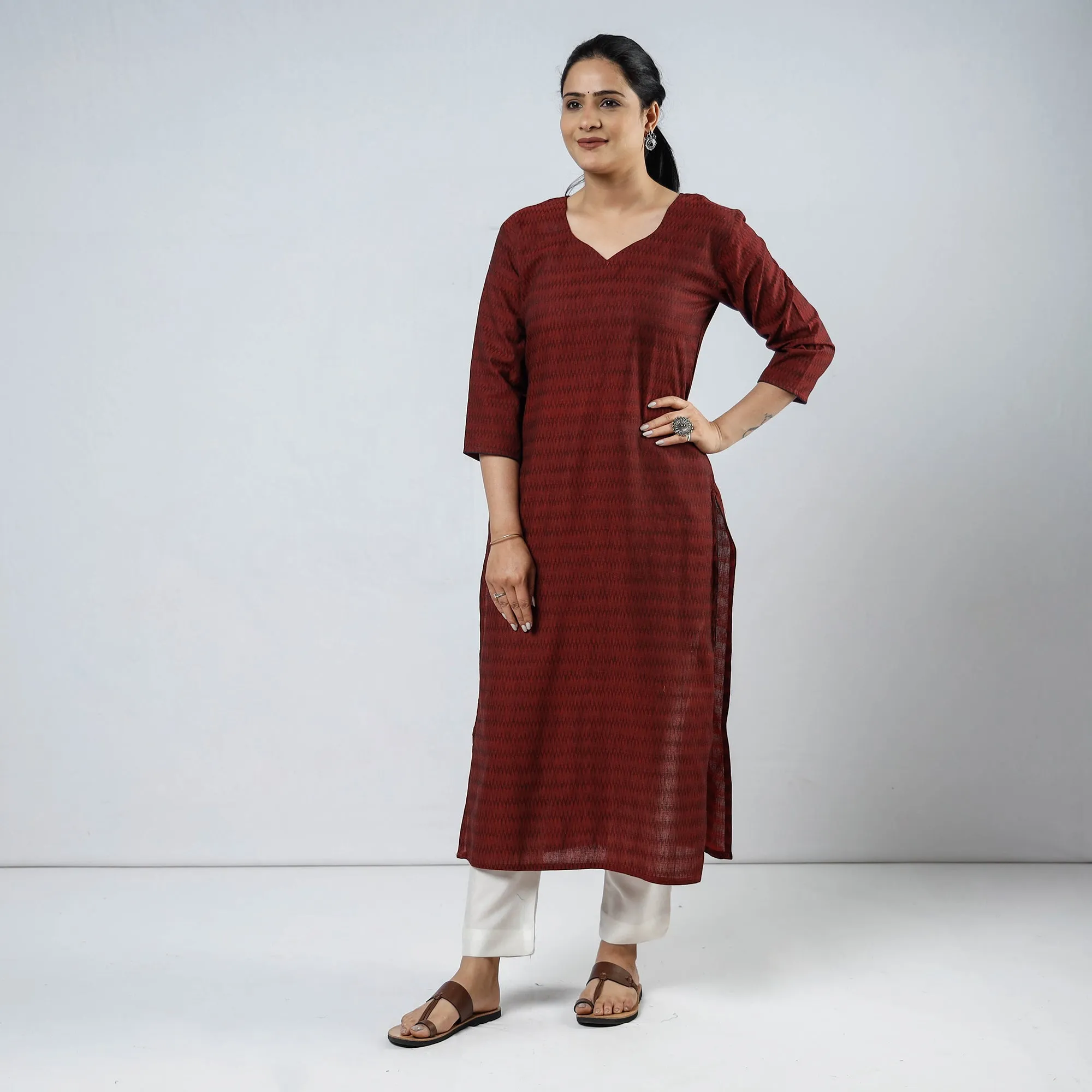 Dark Maroon - Cotton Straight Jacquard Kurta 15 sold by Itokri product image thumbnail 3