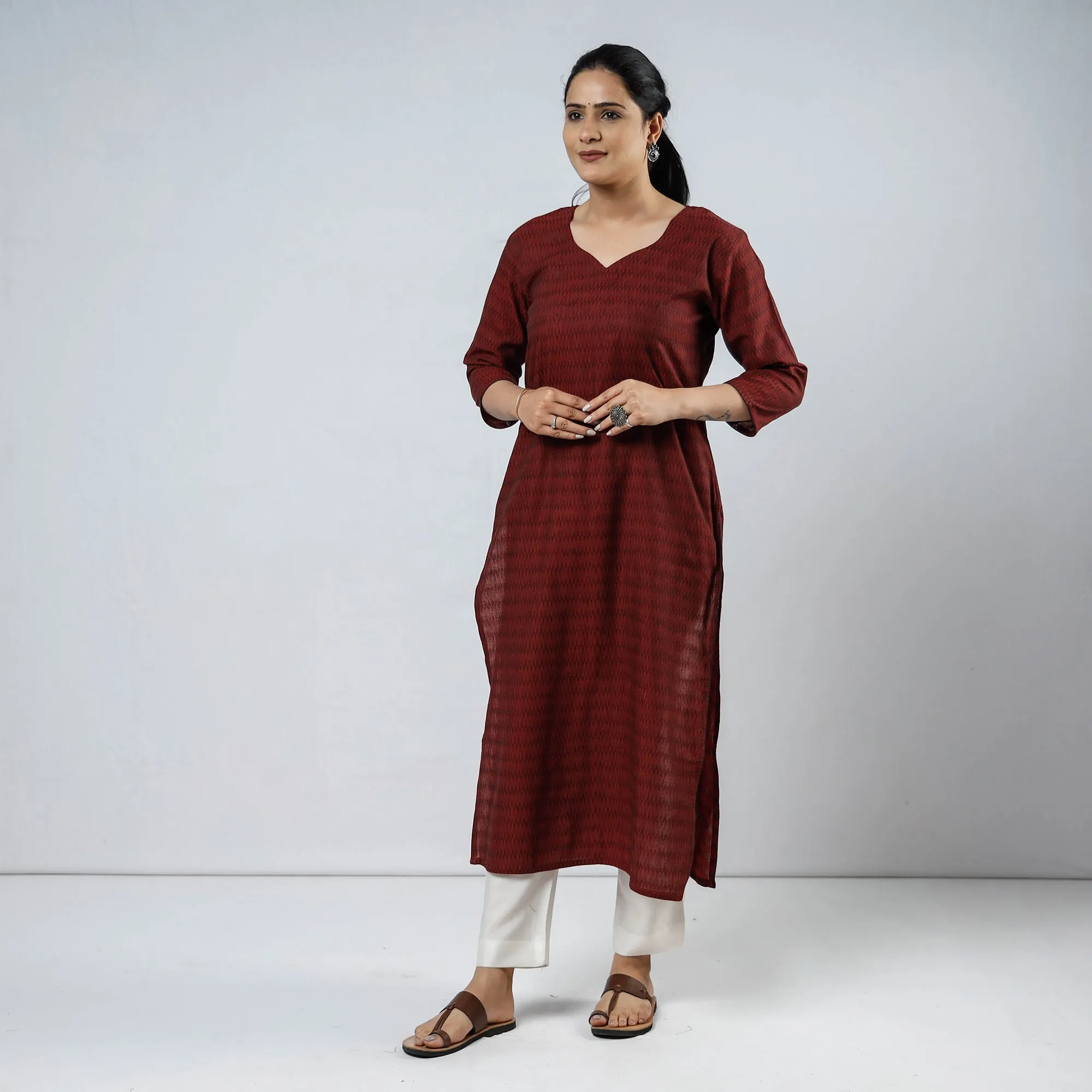 Dark Maroon - Cotton Straight Jacquard Kurta 15 sold by Itokri product image thumbnail 2